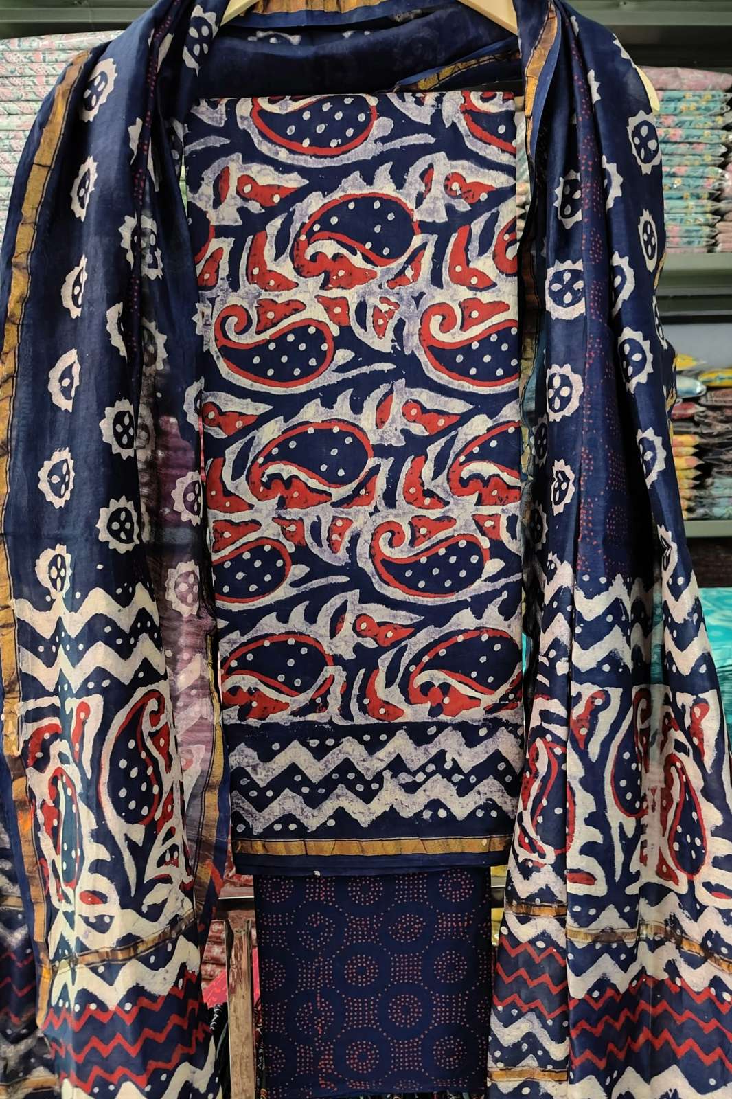 Shri Balaji Emporium RF Bagru hand block printed pure Chanderi Silk Suits