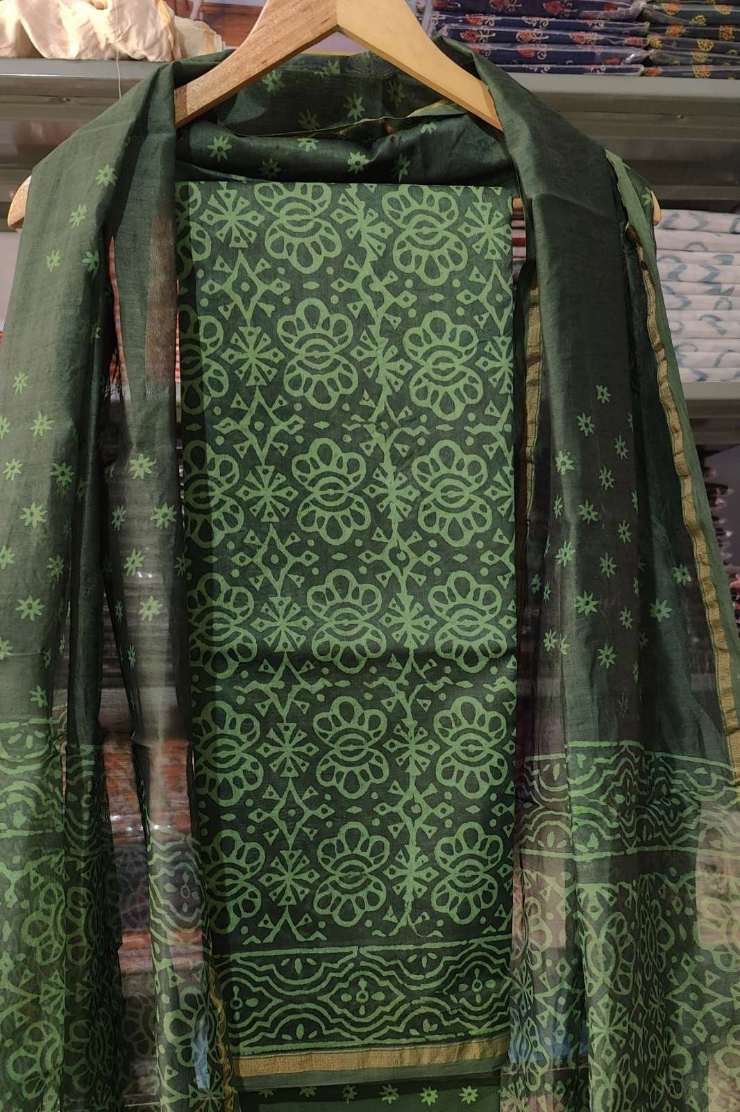 Shri Balaji Emporium RF Bagru hand block printed pure Chanderi Silk Suits
