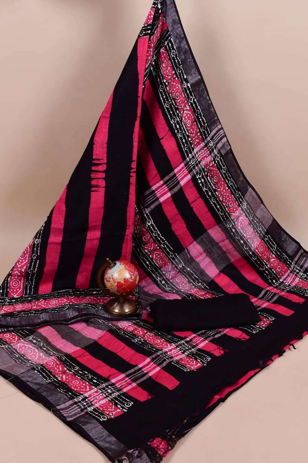 Shri Balaji Emporium RF Bagru hand block printed Pure cotton Linen saree