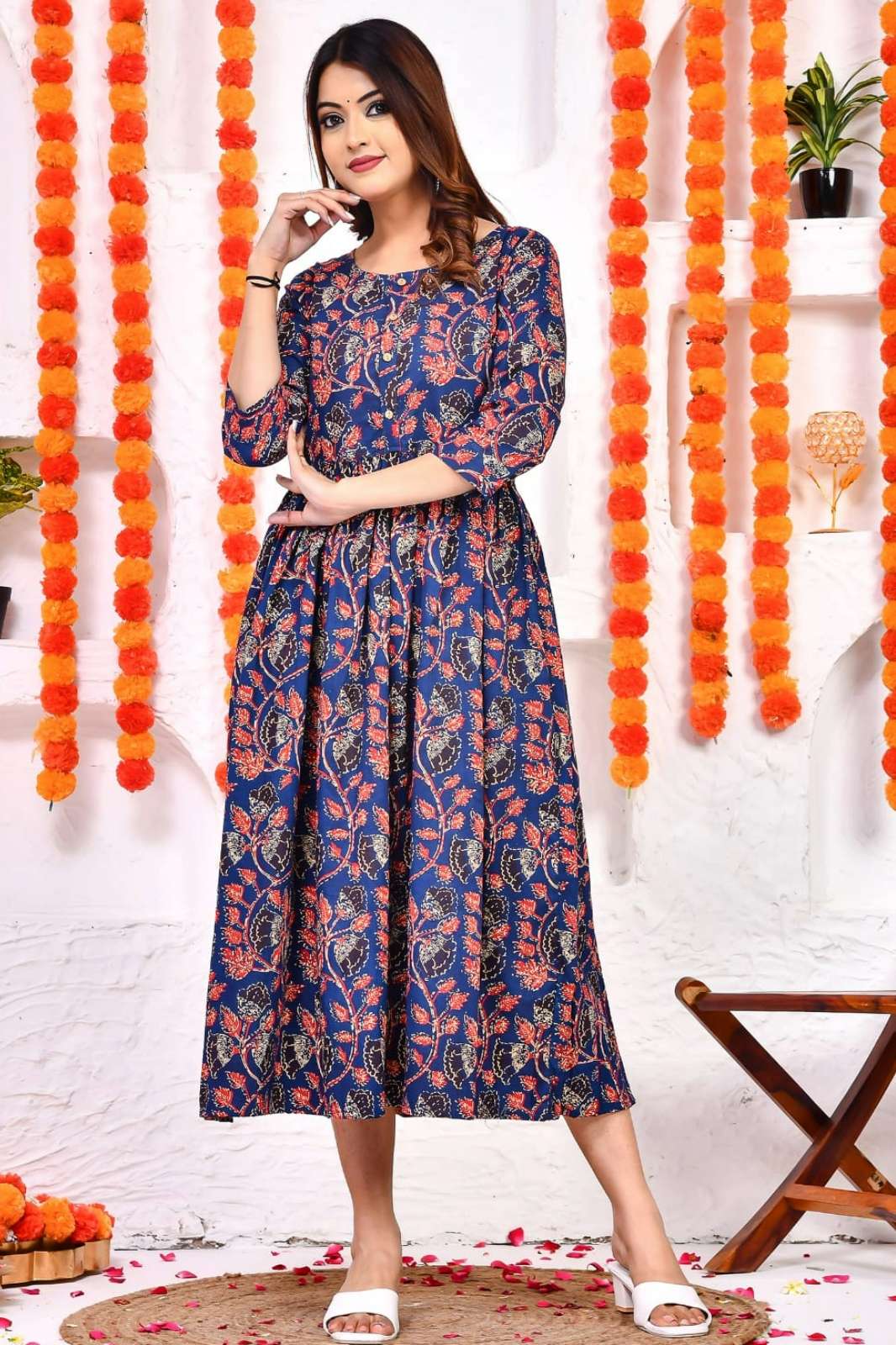 Shri Balaji Emporium RF Bagru hand block printed Pure cotton Onepiece Midi Dress