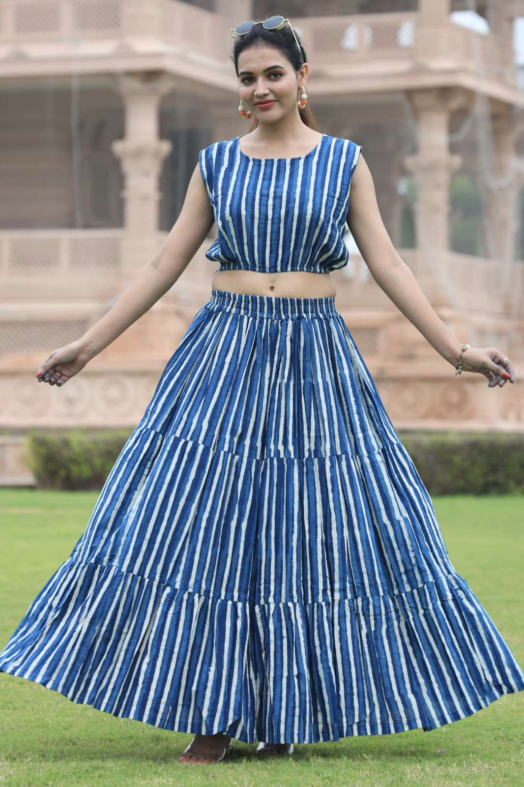 Shri Balaji Emporium RF Ready to Wear Bagru Hand Block Printed Pure Cotton Top & skirt