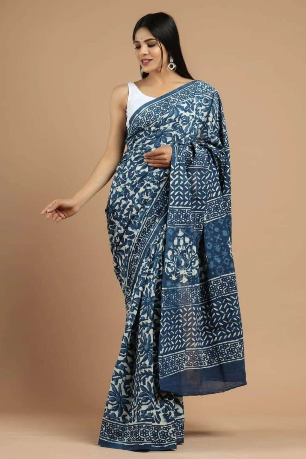 Shri Balaji Emporium RF Soft Pure Cotton Mulmul Hand Block Printed Saree