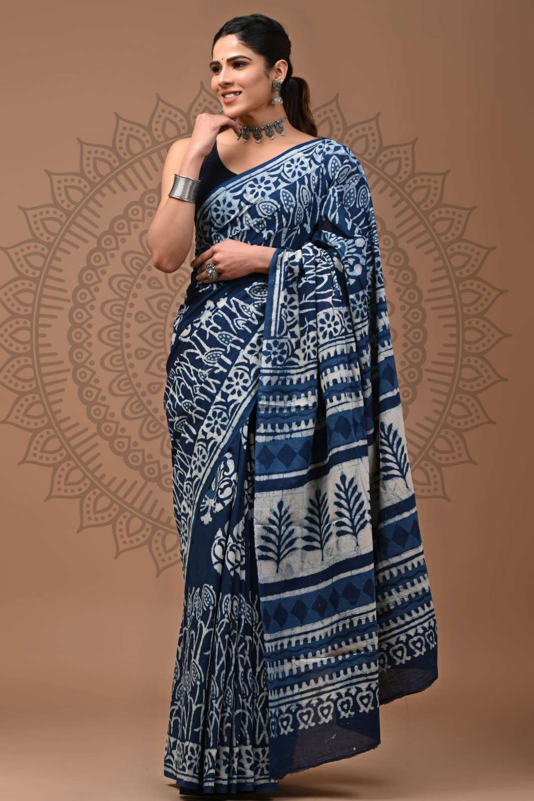 Shri Balaji Emporium RF Soft Pure Cotton Mulmul Hand Block Printed Saree