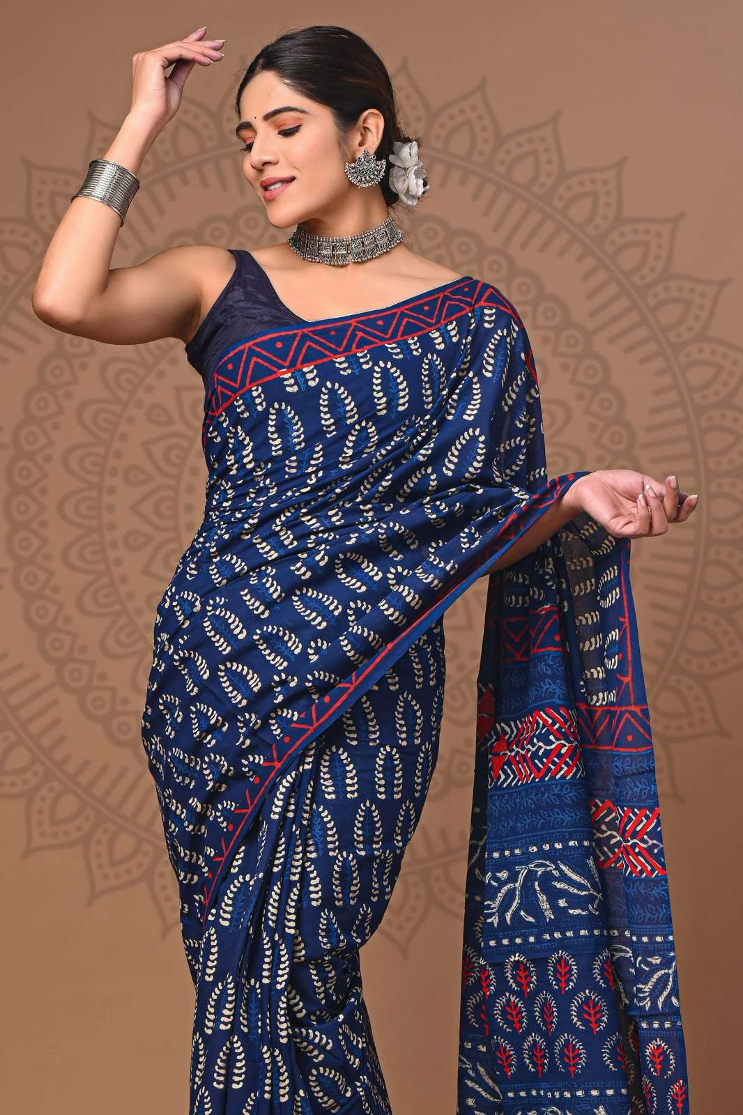 Shri Balaji Emporium RF Soft Pure Cotton Mulmul Hand Block Printed Saree