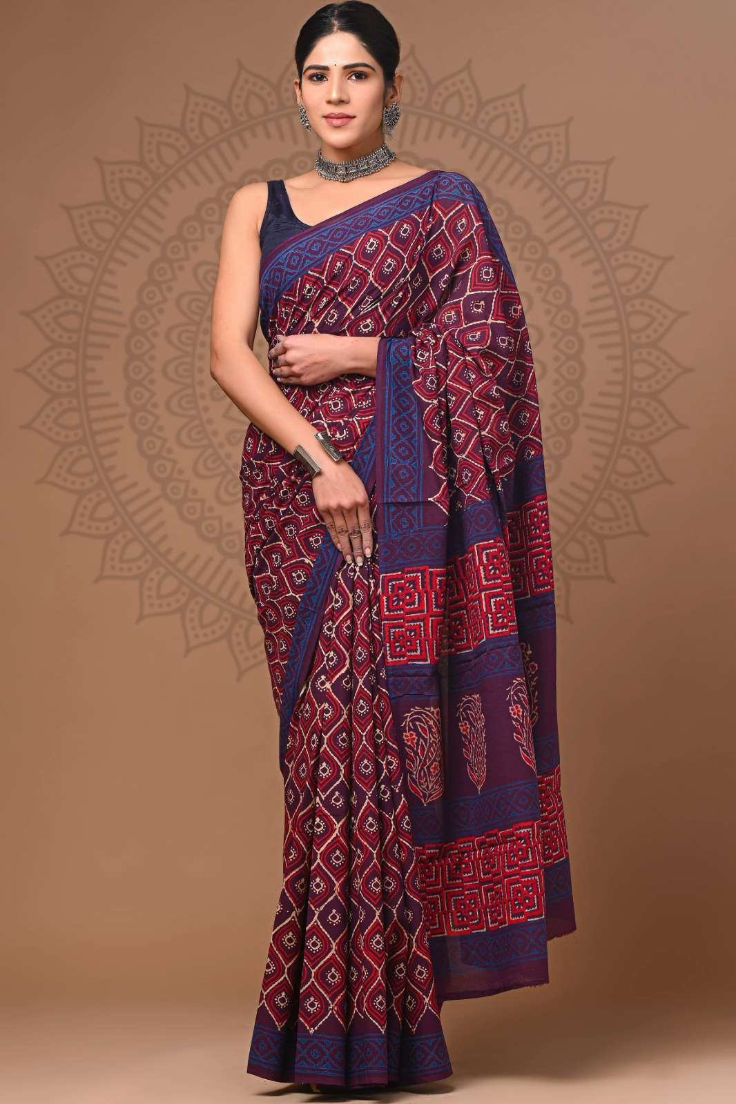 Shri Balaji Emporium RF Soft Pure Cotton Mulmul Hand Block Printed Saree