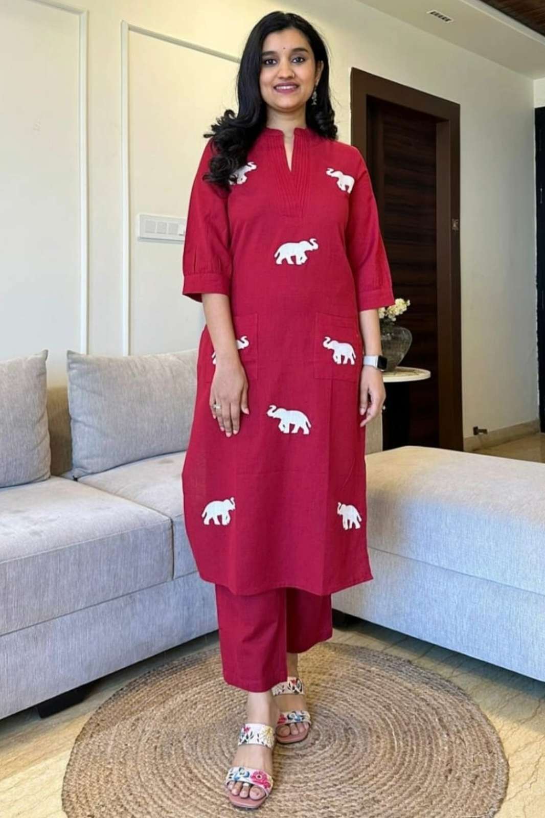 Shri Balaji Emporium RF South Cotton Elephant Embroidery work Co Ord Set