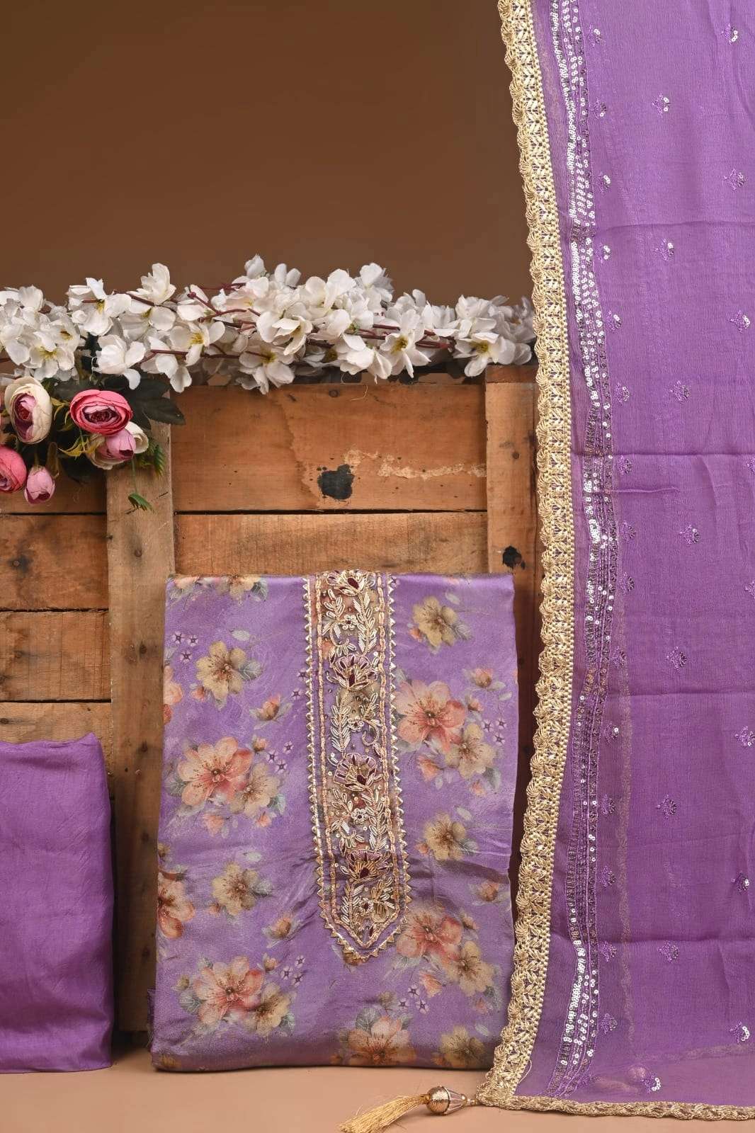 Shri Balaji Emporium RF Tissue Jacquard Embroidered Unstitch Suit