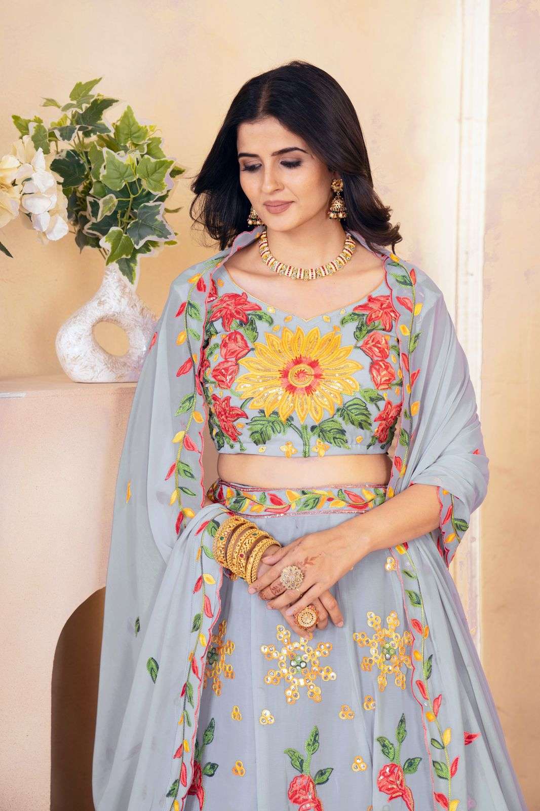 SHRI BALAJI ON5098 GEORGETTE EMBROIDERED LEHENGAS