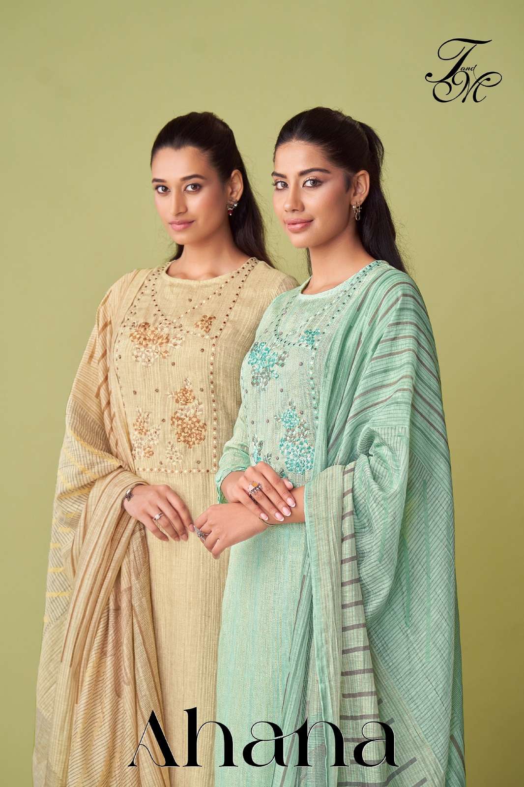 T&M AHANA FANCY LINEN EMBROIDERED DESIGNER SUITS