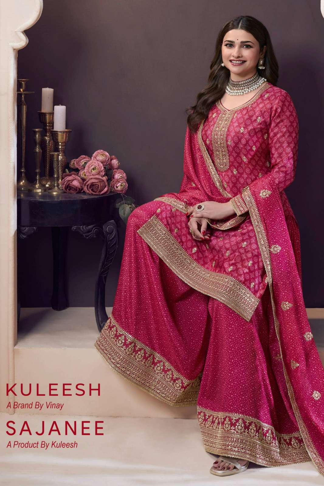 VINAY KULEESH SAJANEE PRINTED CHINON SUIT WITH FANCY EMBROIDERED WORK