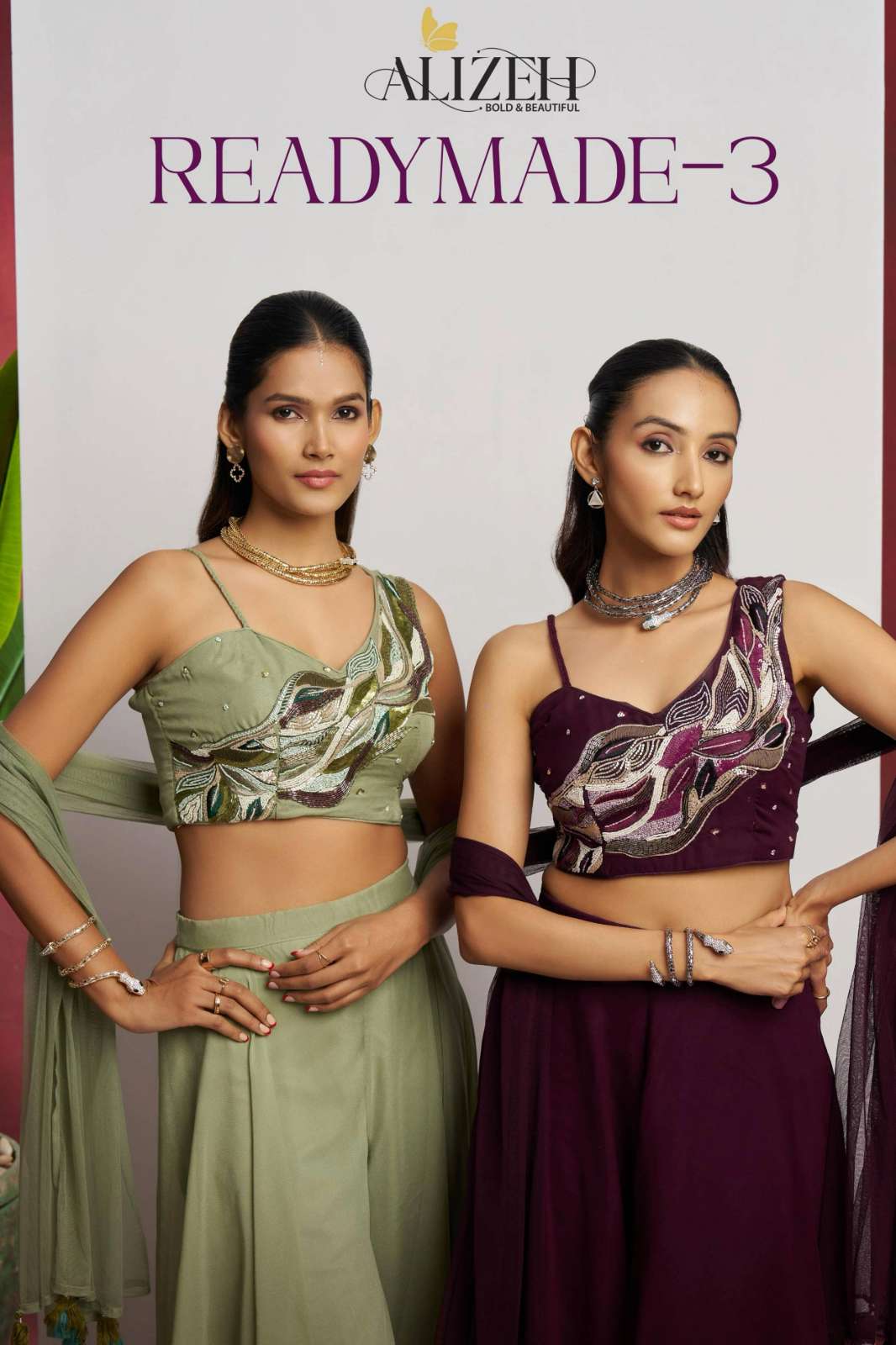 Alizeh READYMADE 3 Georgette Crop Top Three Piece Party Wear Dress 