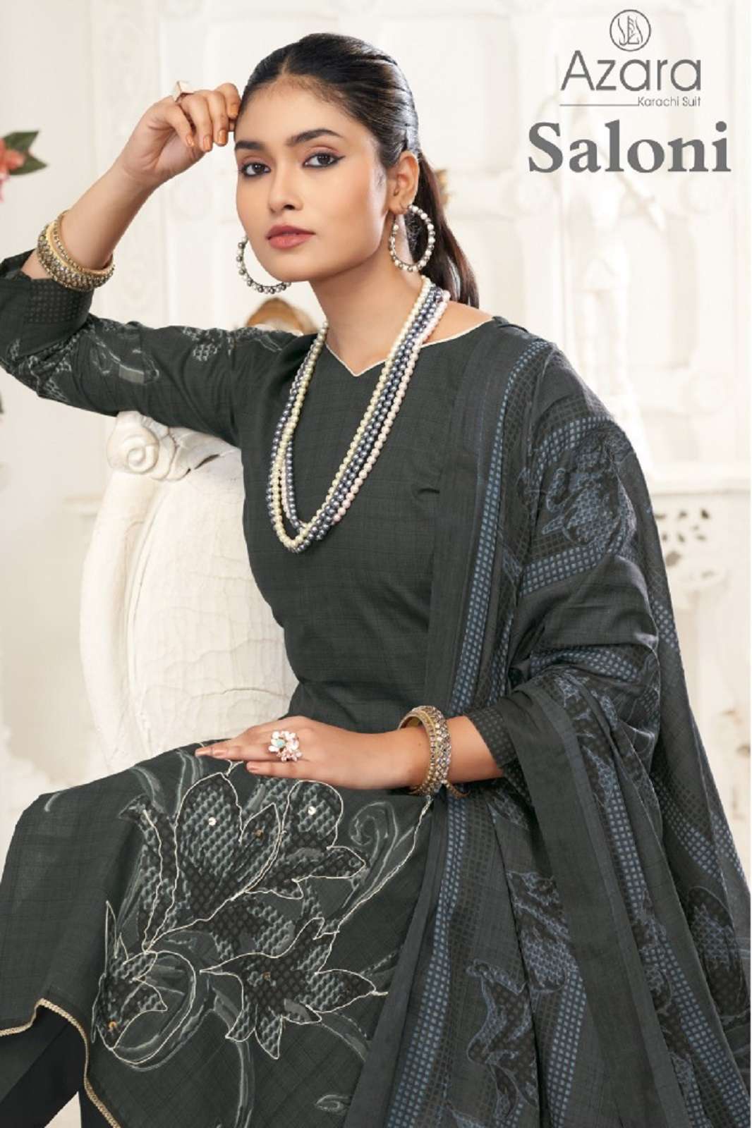 AZARA SALONI PURE LAWN HAND WORKED DRESS MATERIALS