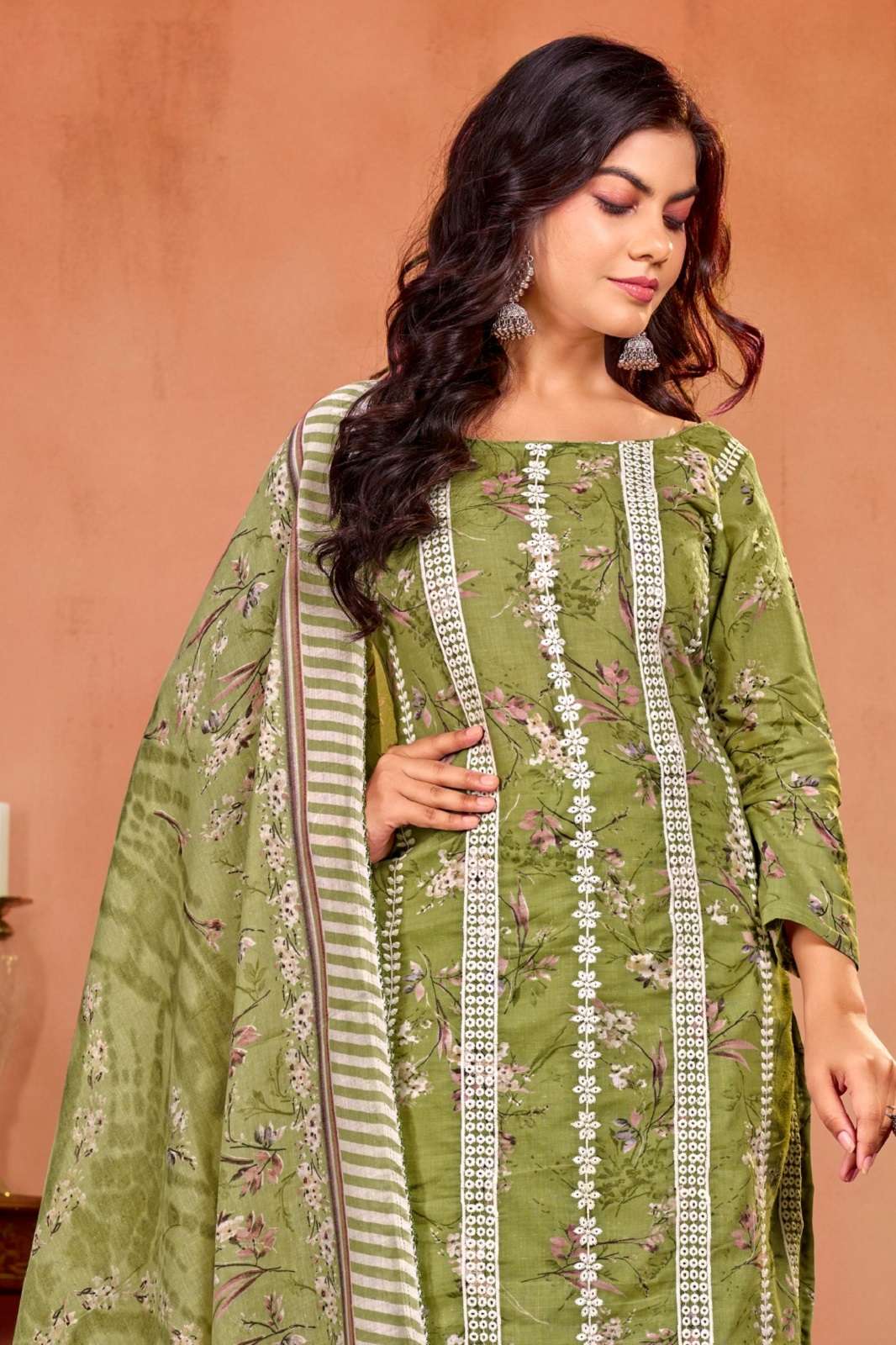 BIPSON PRINTS THAR 3297 COTTON EMBROIDERED DRESS MATERIALS