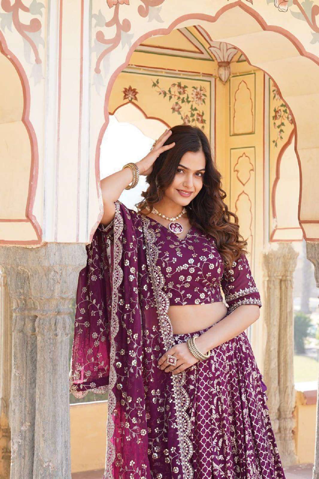CRAZYCLOHTES LW 7093 PURE VISCOSE JAQUARD EMBROIDERED LEHENGAS