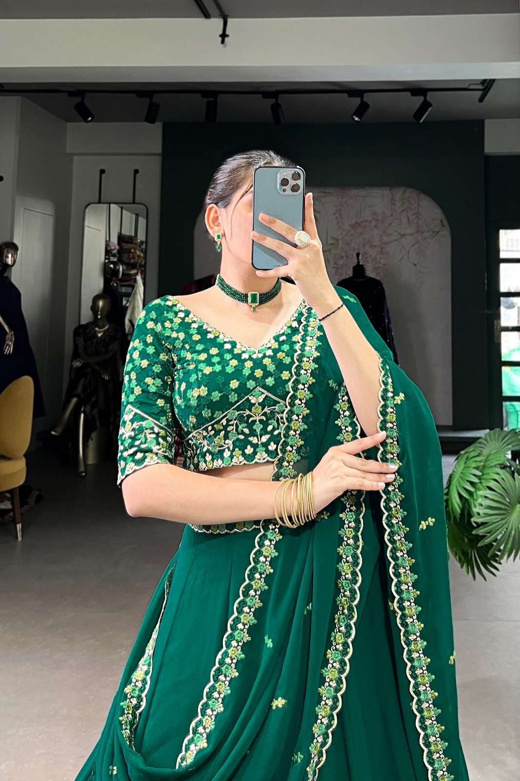 CRAZYCLOTHES 1447 GEORGETTE EMBROIDERED LEHENGAS