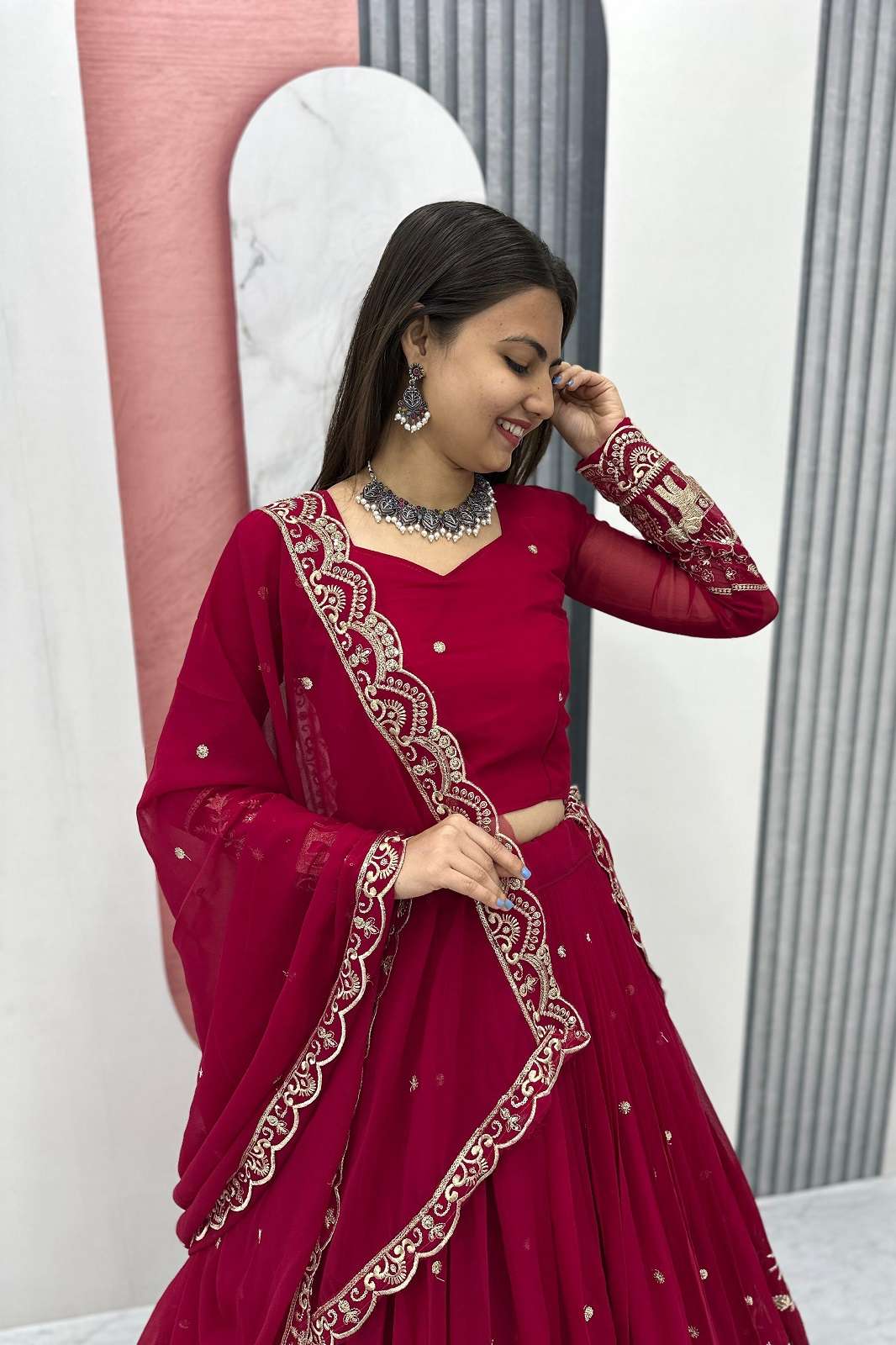 CRAZYCLOTHES 197 FAUX GEORGETTE EMBROIDERED LEHENGAS