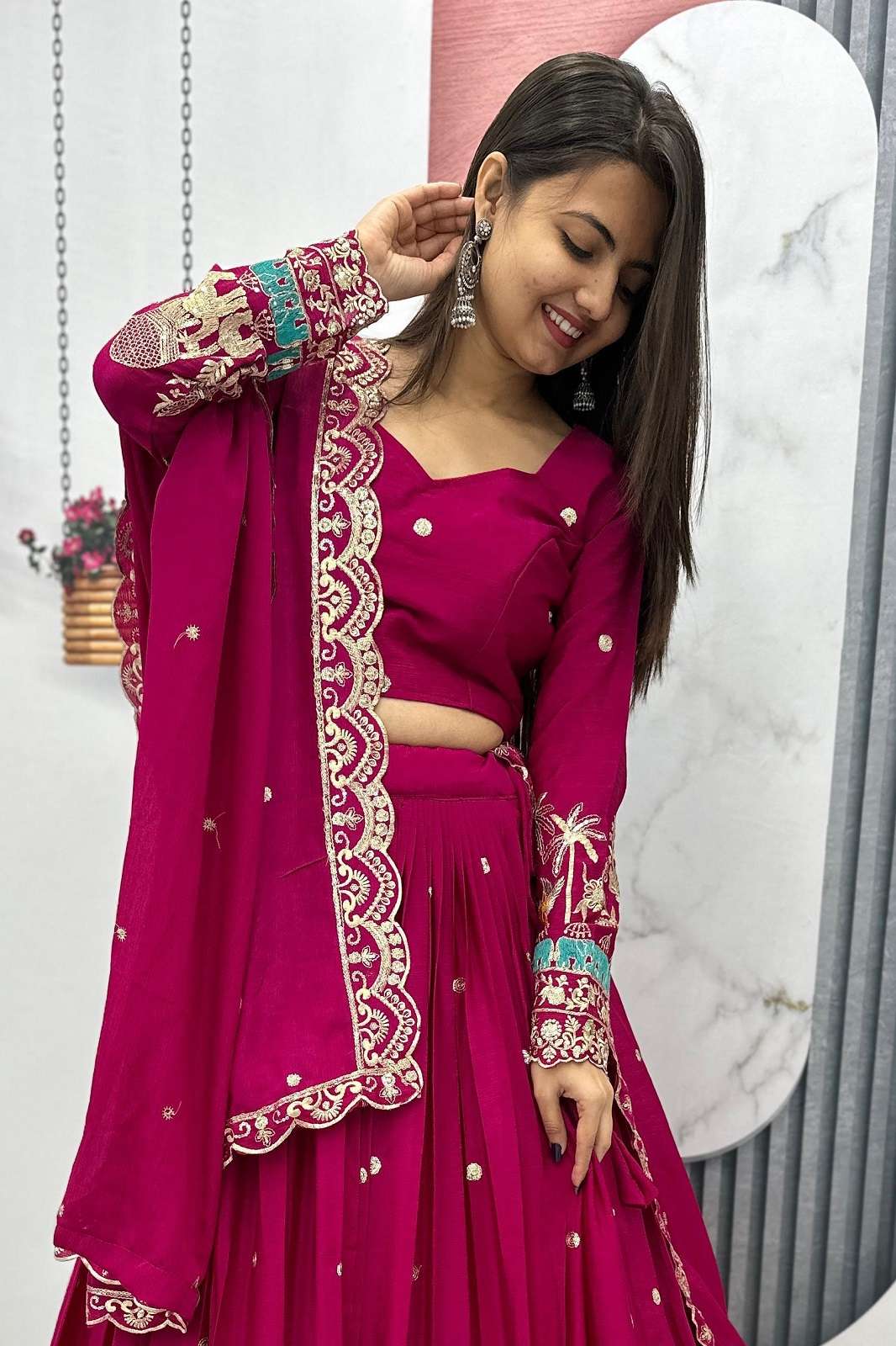 CRAZYCLOTHES 217 COLOURS CHINON EMBROIDERED LEHENGAS