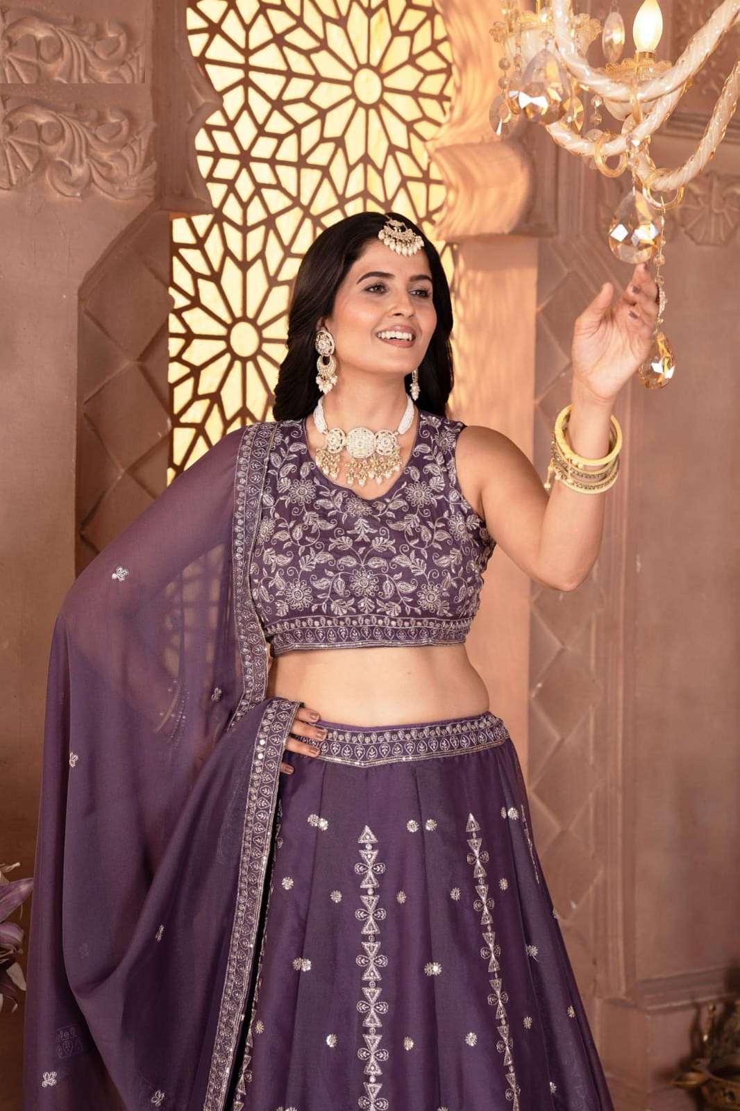 CRAZYCLOTHES DB 3075 GEORGETTE EMBROIDERY WORKED LEHENGAS