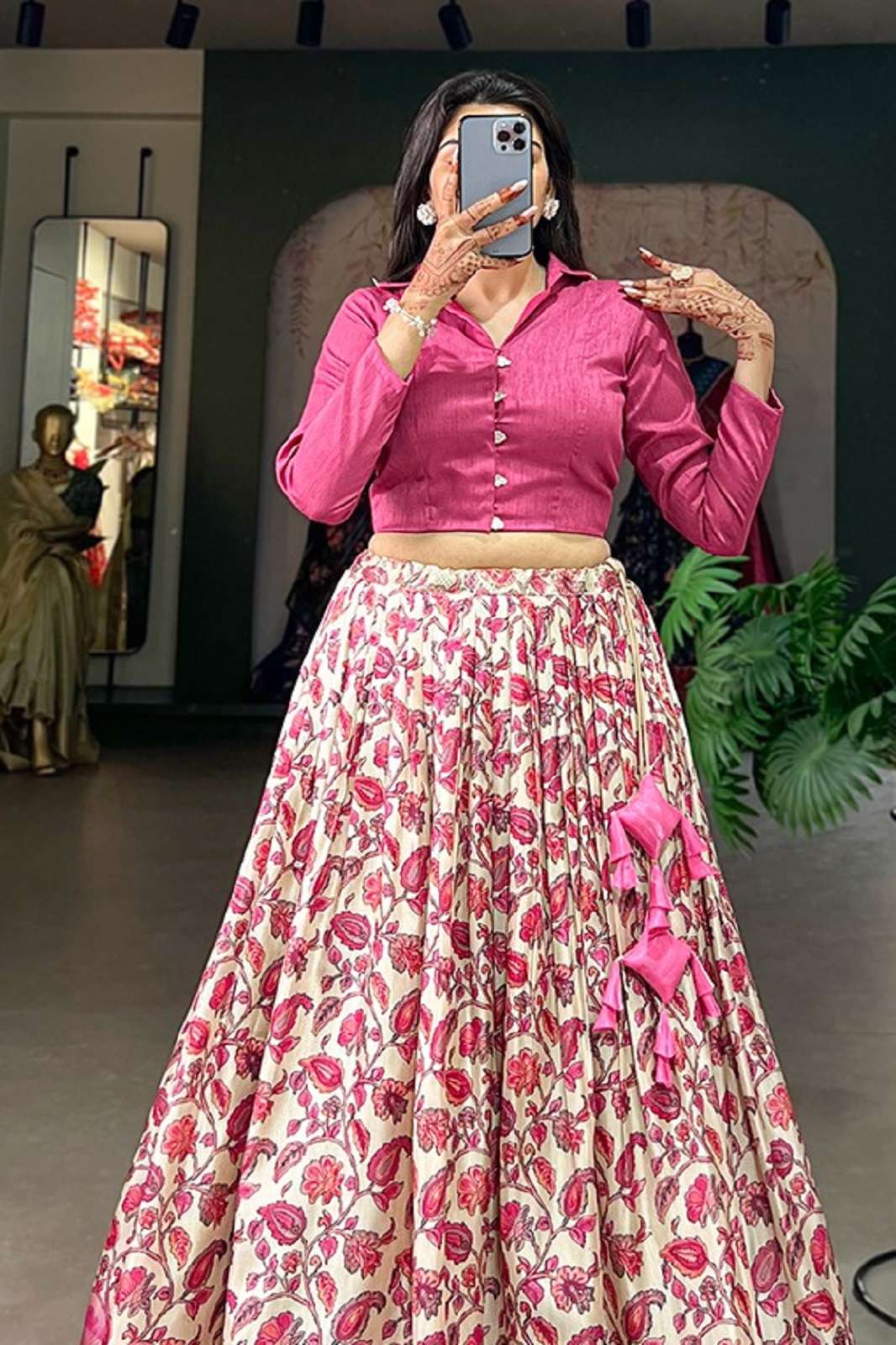 CRAZYCLOTHES DOLA SILK FLORAL PRINTED SEQUENCE WORKED LEHENGAS