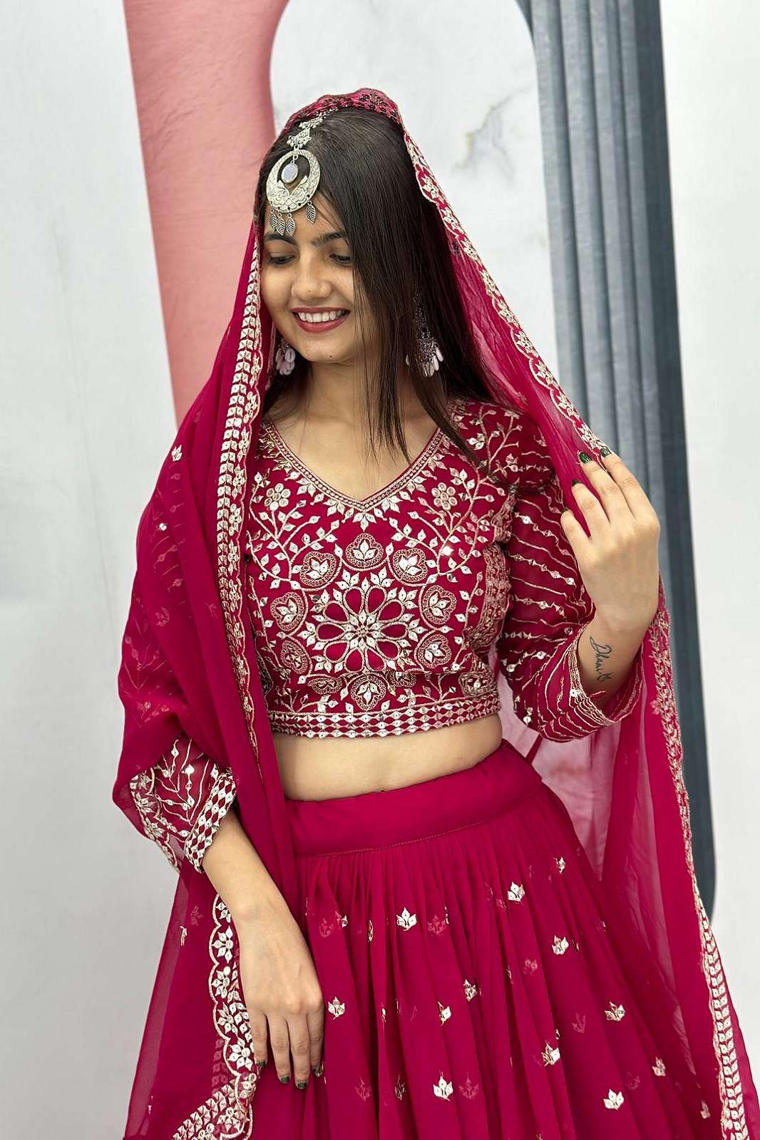 CRAZYCLOTHES PF012 FAUX GEORGETTE EMBROIDERED LEHENGAS