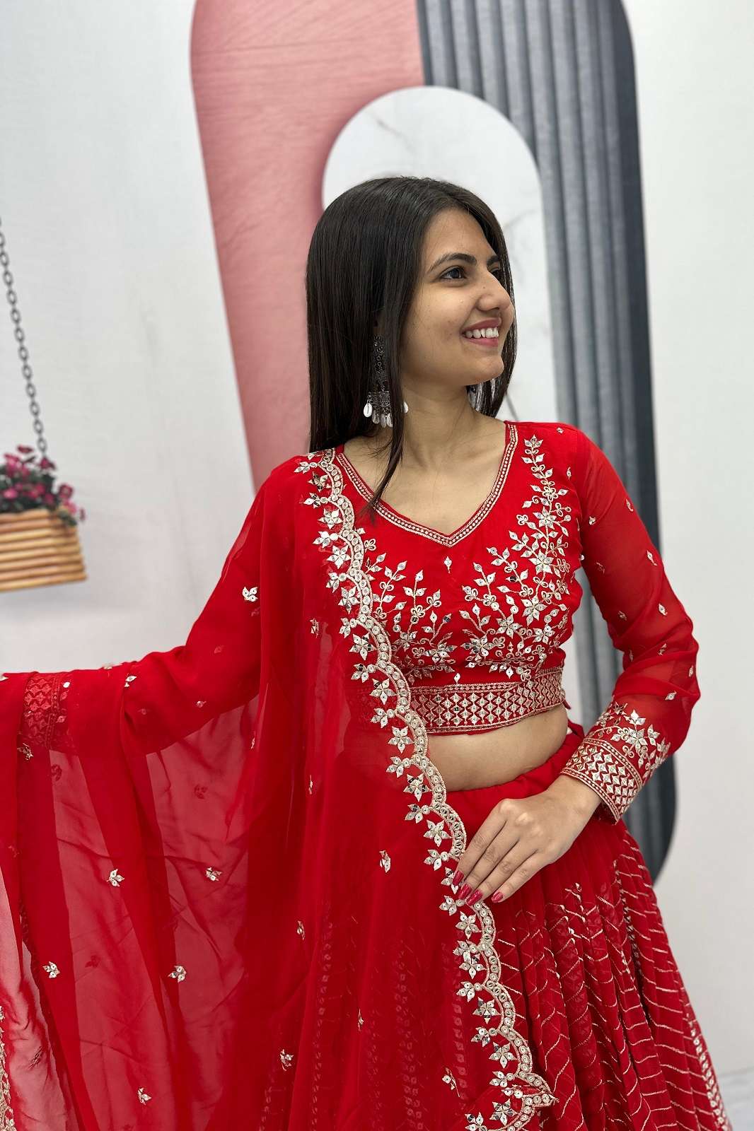CRAZYCLOTHES PF020 FAUX GEORGETTE EMBROIDERED LEHENGAS