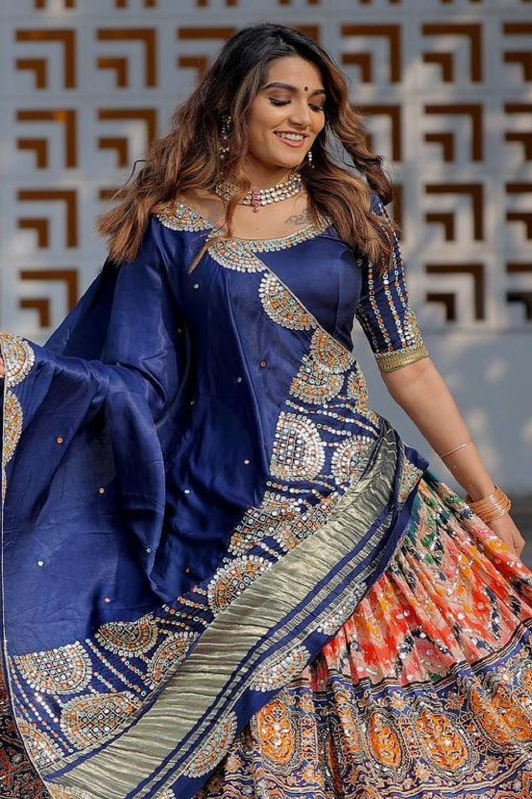 CRAZYCLOTHES SF 1228 DOFT BUTTER SILK DIGITALLY PRINTED MIRROR WORKED LEHENGAS