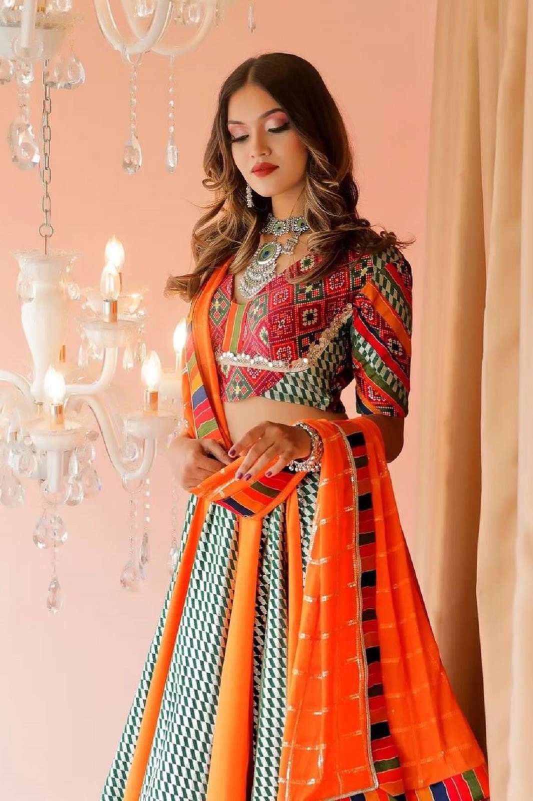 CRAZYCLOTHES SF 1414 BUTTER SILK REAL MIRROR NAVRATRI LEHENGAS