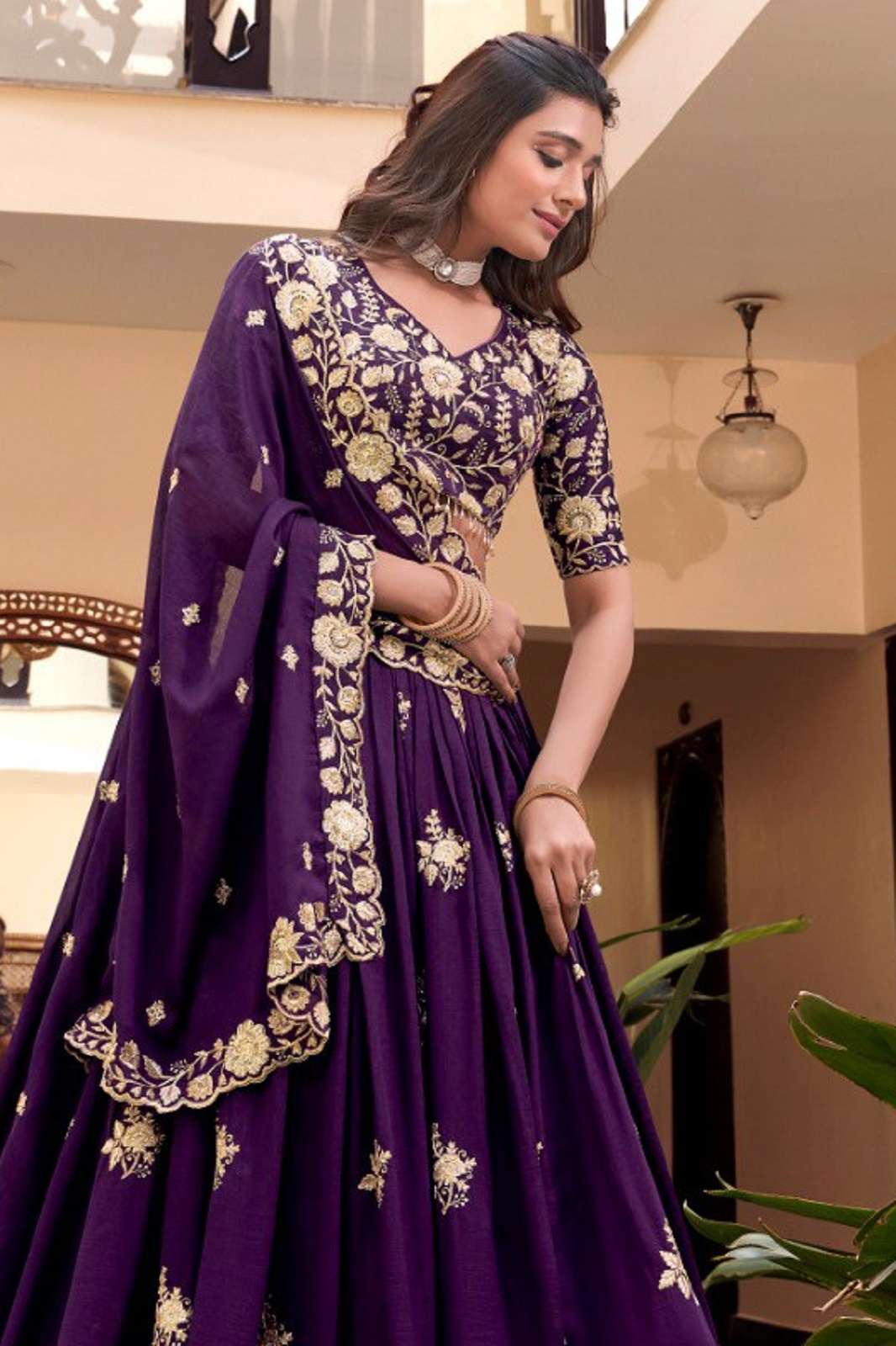CRAZYCLOTHES VICHITRA SILK READY TO WEAR EMBROIDERED LEHENGAS