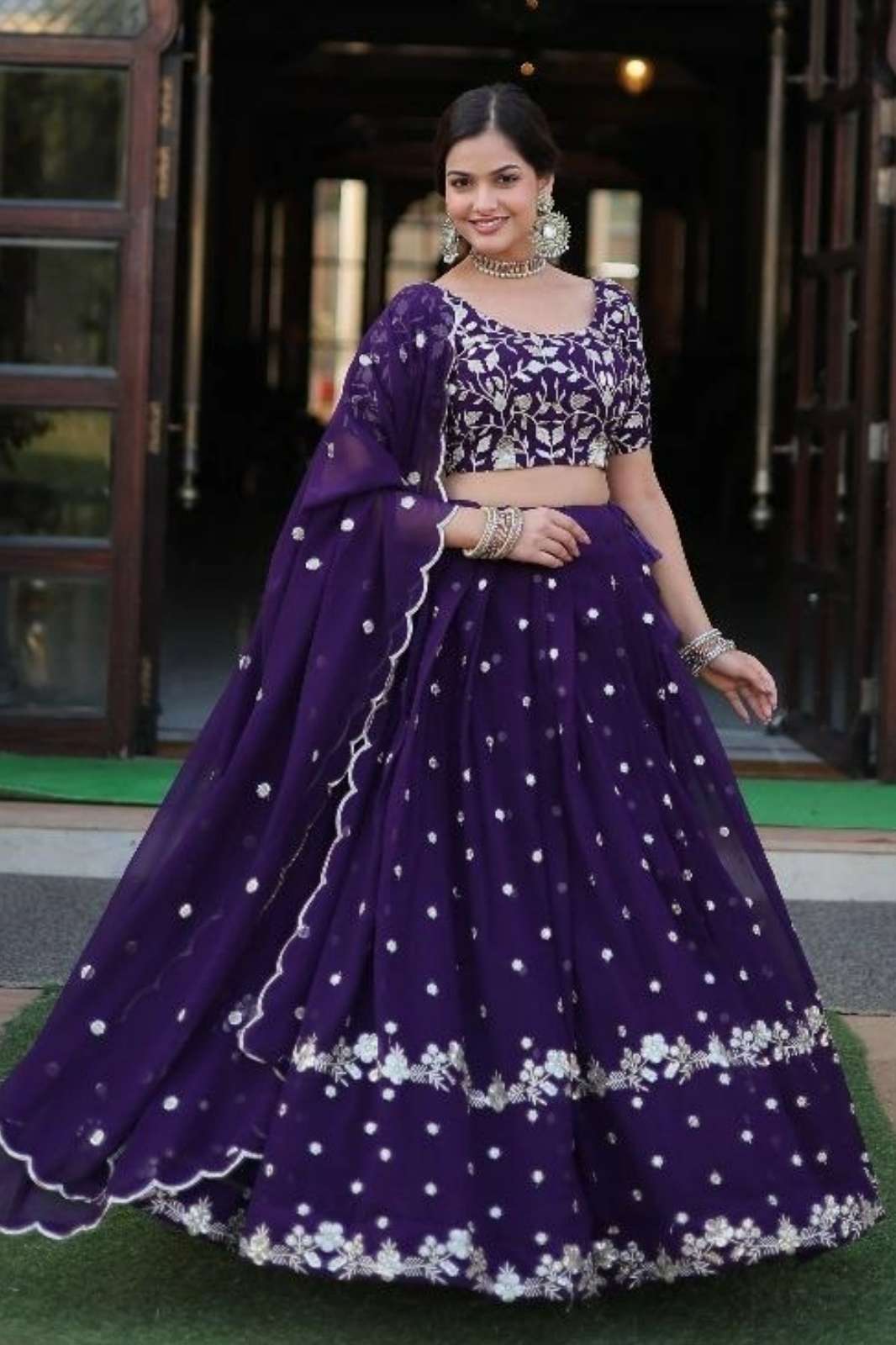 Crazycloths 13041 Wedding Wear Faux Blooming Georgette Embroidered Lehenga Choli