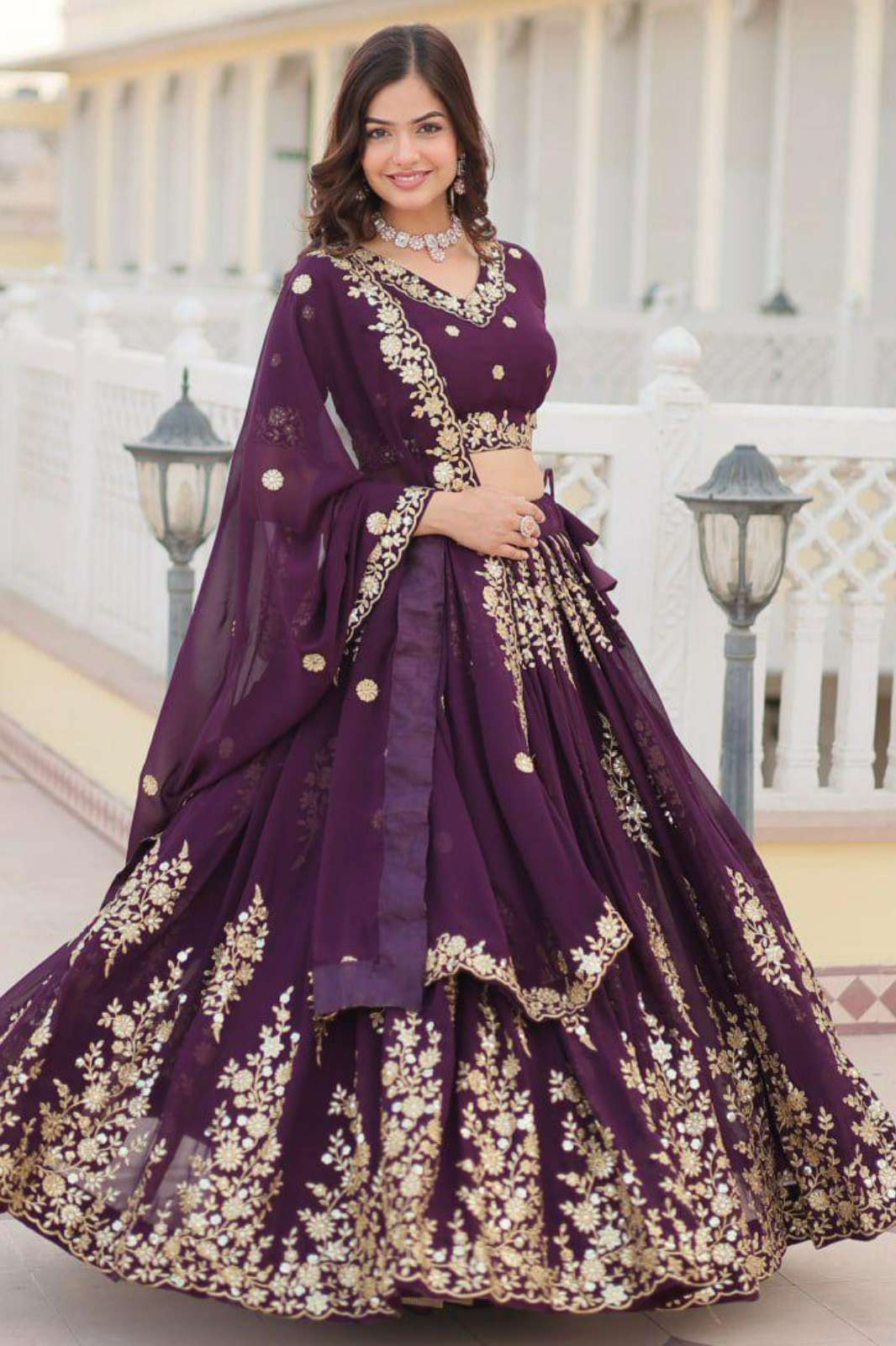 Crazycloths Wedding Wear Faux Blooming Georgette Embroidered Lehenga Choli