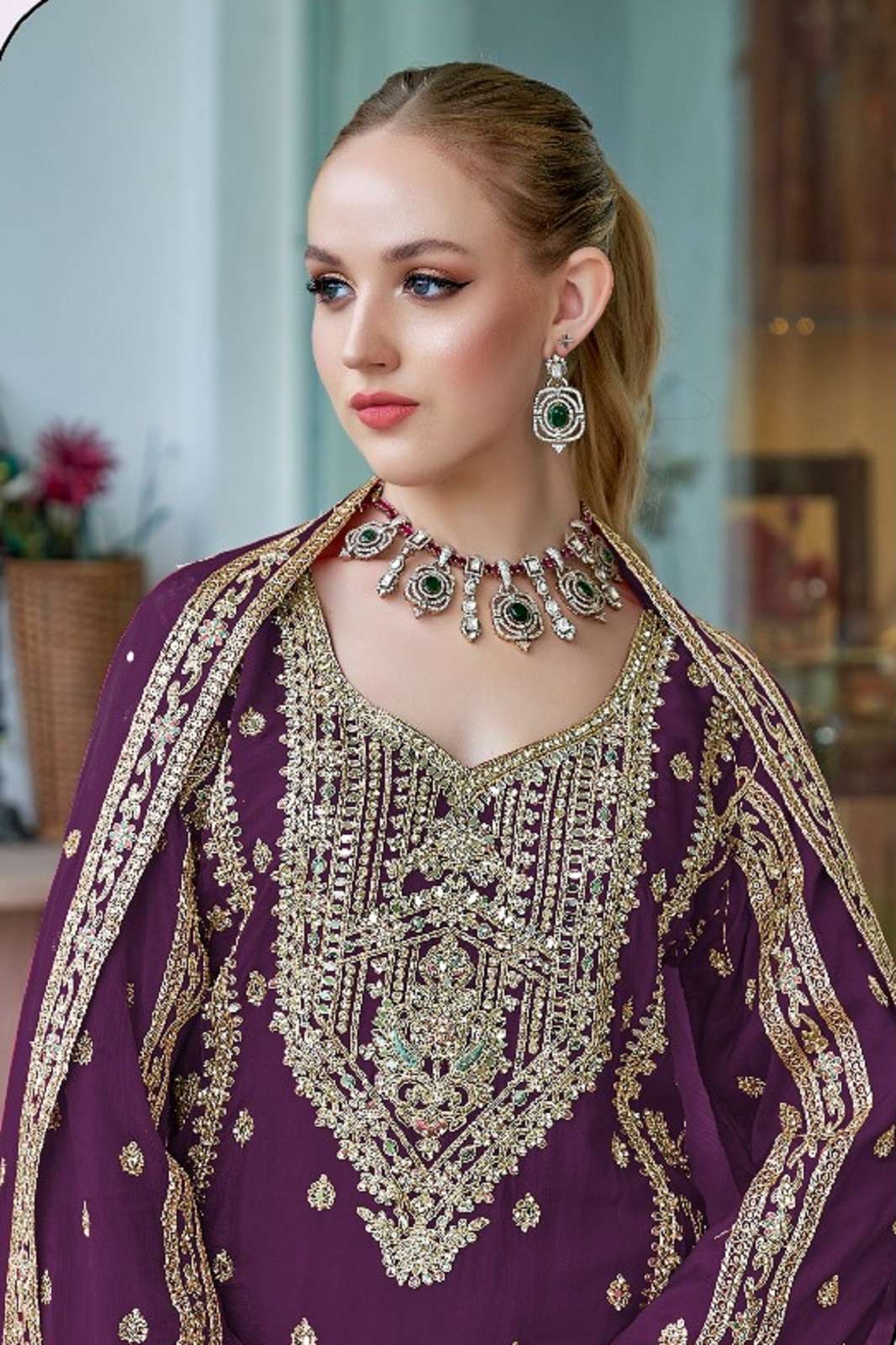 FEPIC ROSEMEEN 1845 CHINON PURPLE EMBROIDERY WORKED SUITS