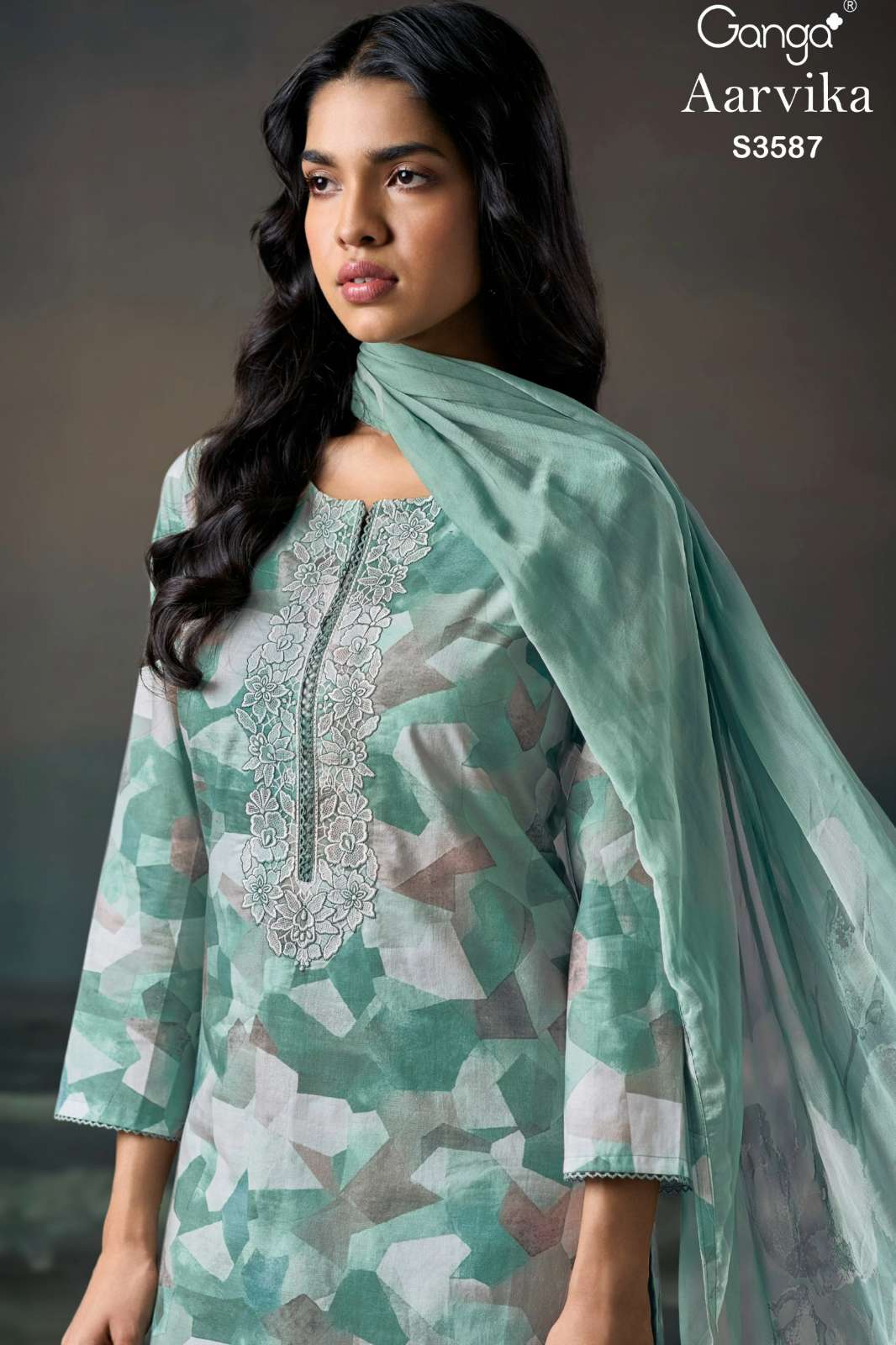 GANGA AARVIKA S3587 PREMIUM COTTON PRINTED SUIT WITH EMBROIDERY