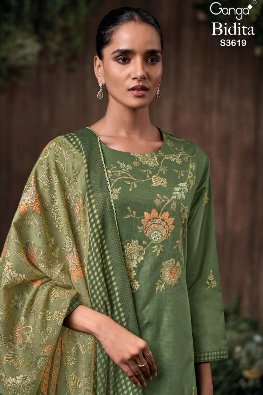 GANGA BIDITA S3619 PREMIUM COTTON PRINTED SUIT WITH HAND EMBROIDERY