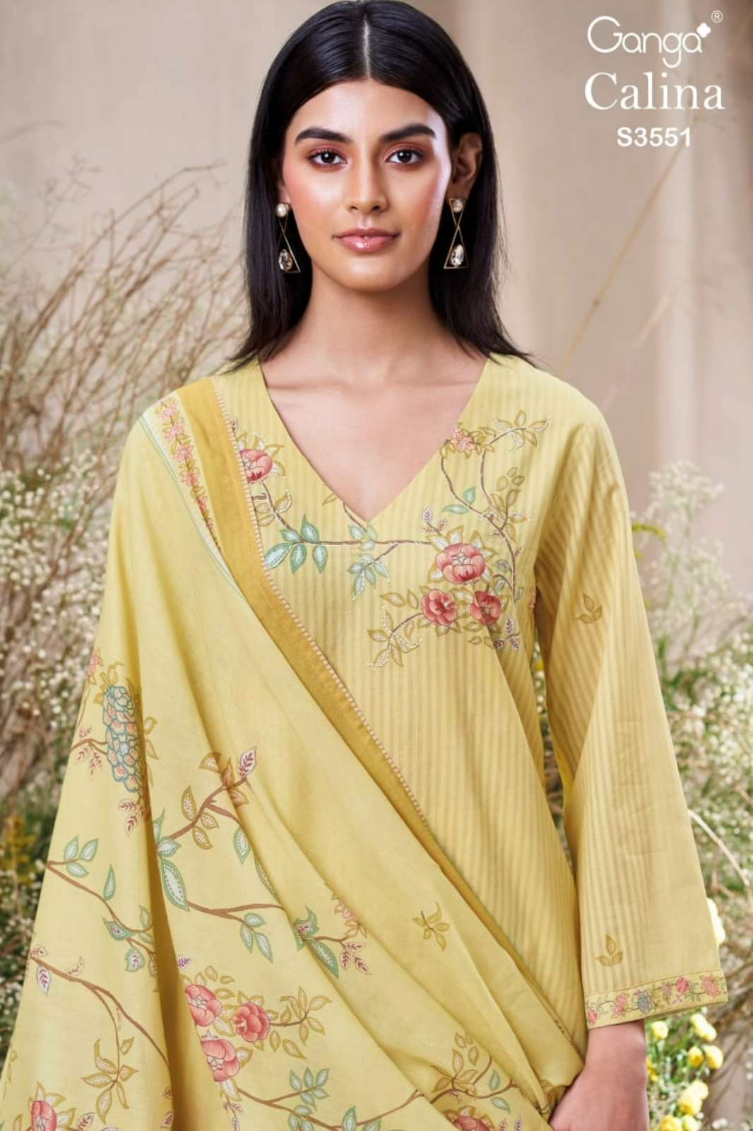 GANGA CALINA S3551 PREMIUM COTTON PATTERN PRINTED SUIT WITH HAND EMBROIDERY