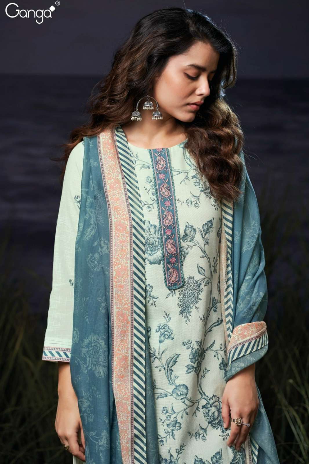 GANGA CHARLOTTE S3549 PREMIUM COTTON LINEN PRINTED SUIRT WITH EMBROIDERY