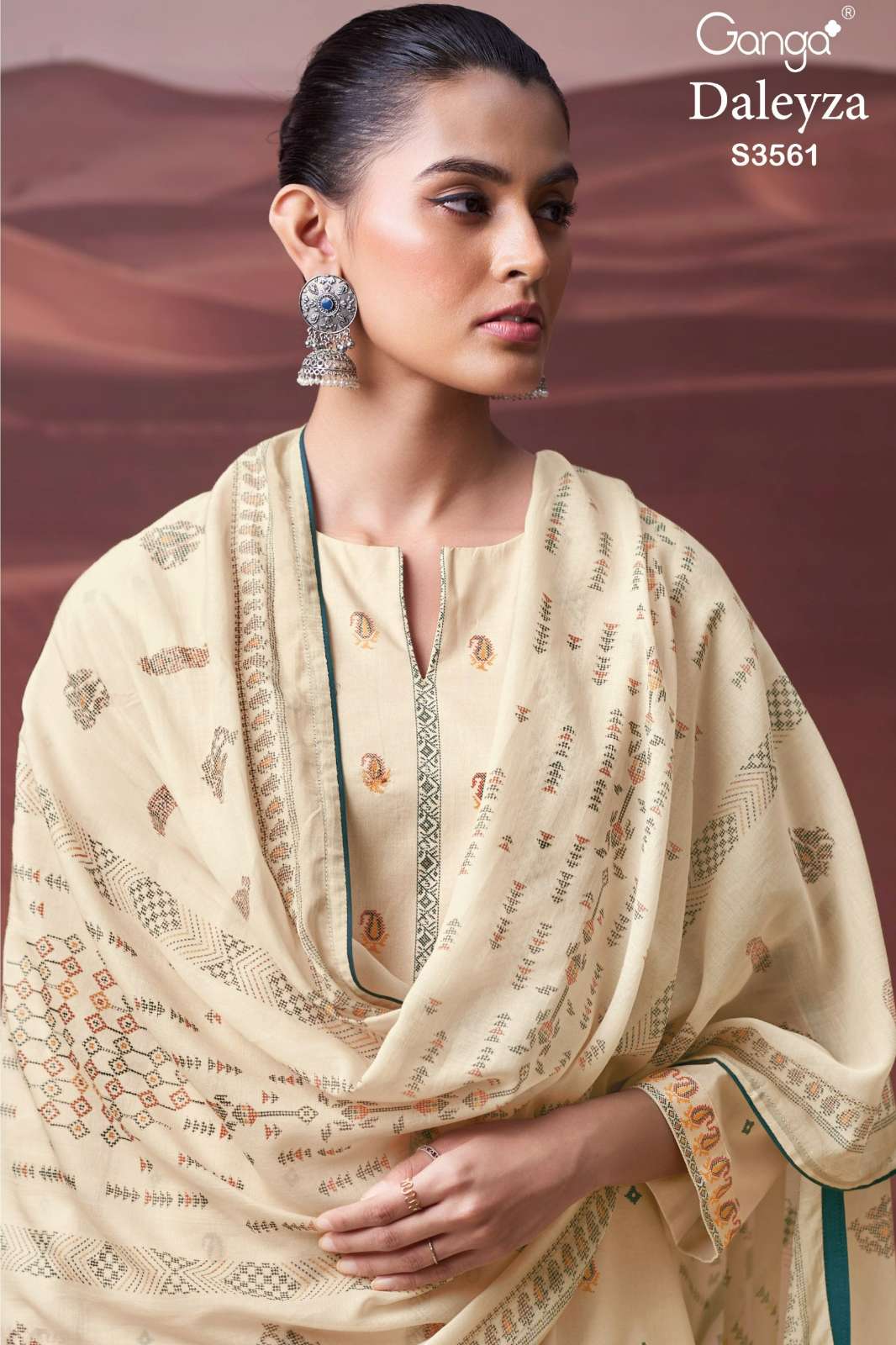GANGA DALEYZA S3561 PREMIUM COTTON PRINTED SUIT WITH HAND EMBROIDERY