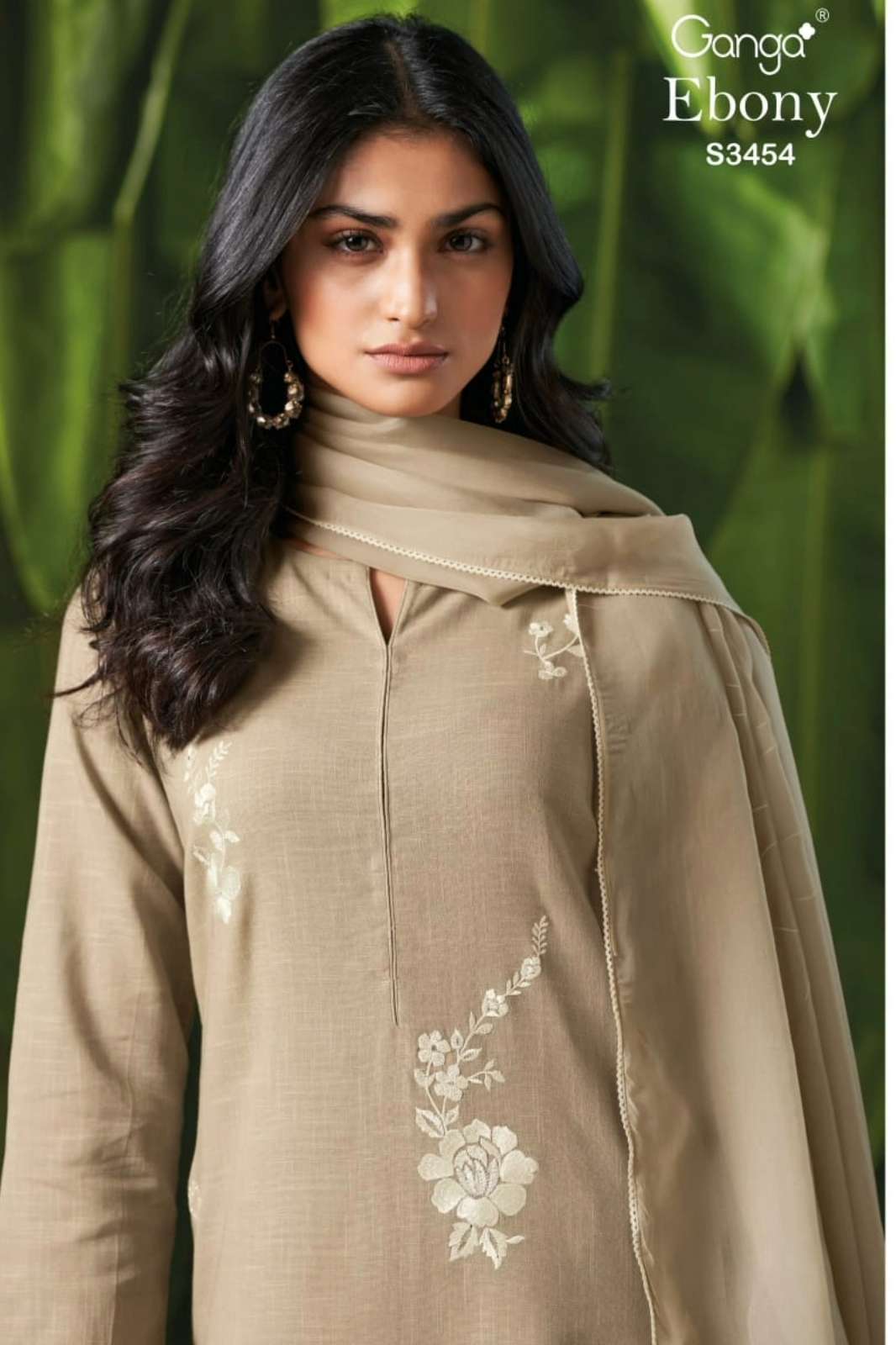 GANGA EBONY S3454 PREMIUM COTTON LINEN SUIT WITH EMBROIDERY WORK 