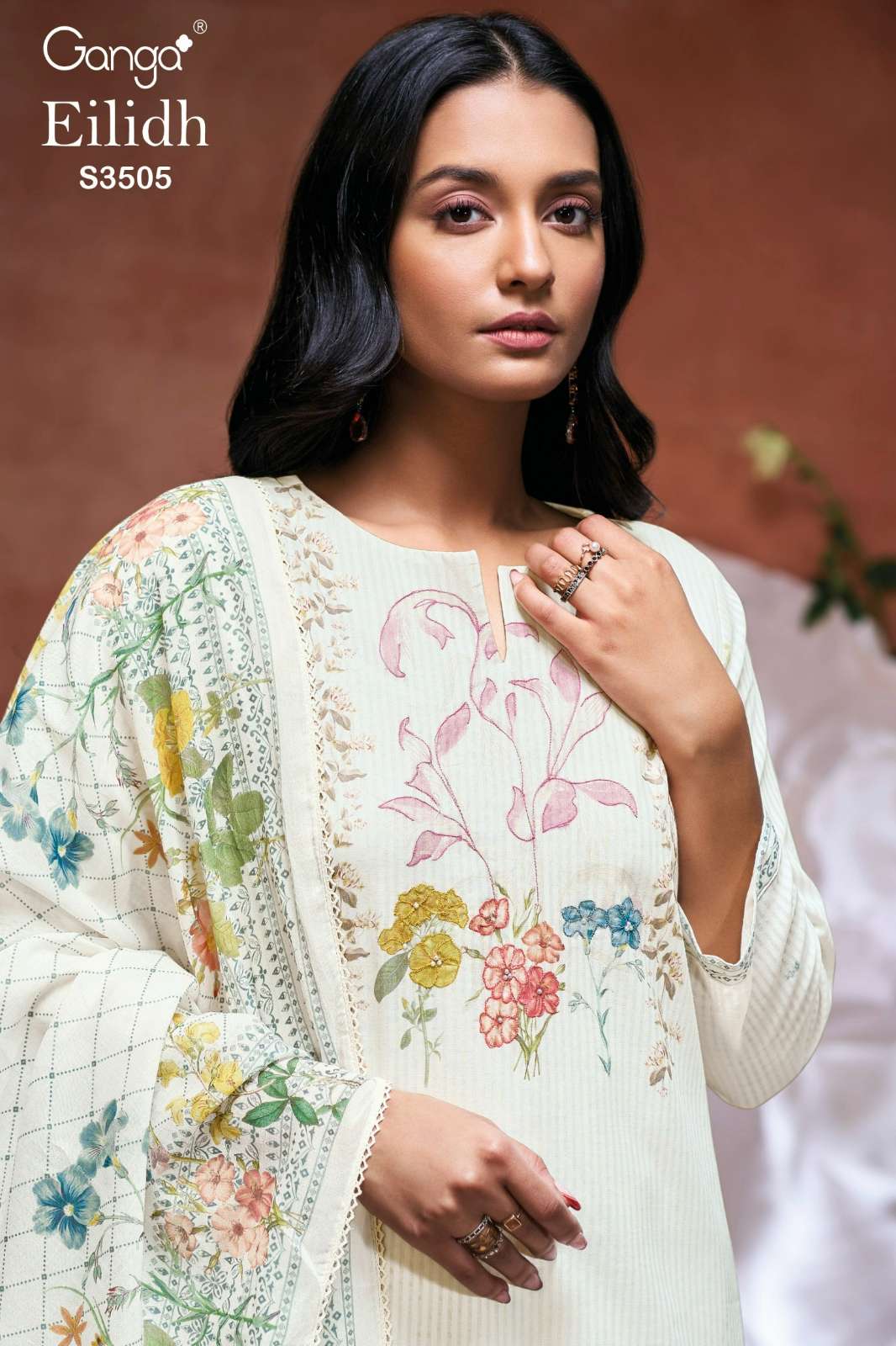 GANGA EILIDH S3505 PREMIUM COTTON SUIT WITH HAND EMBROIDERY WORK 