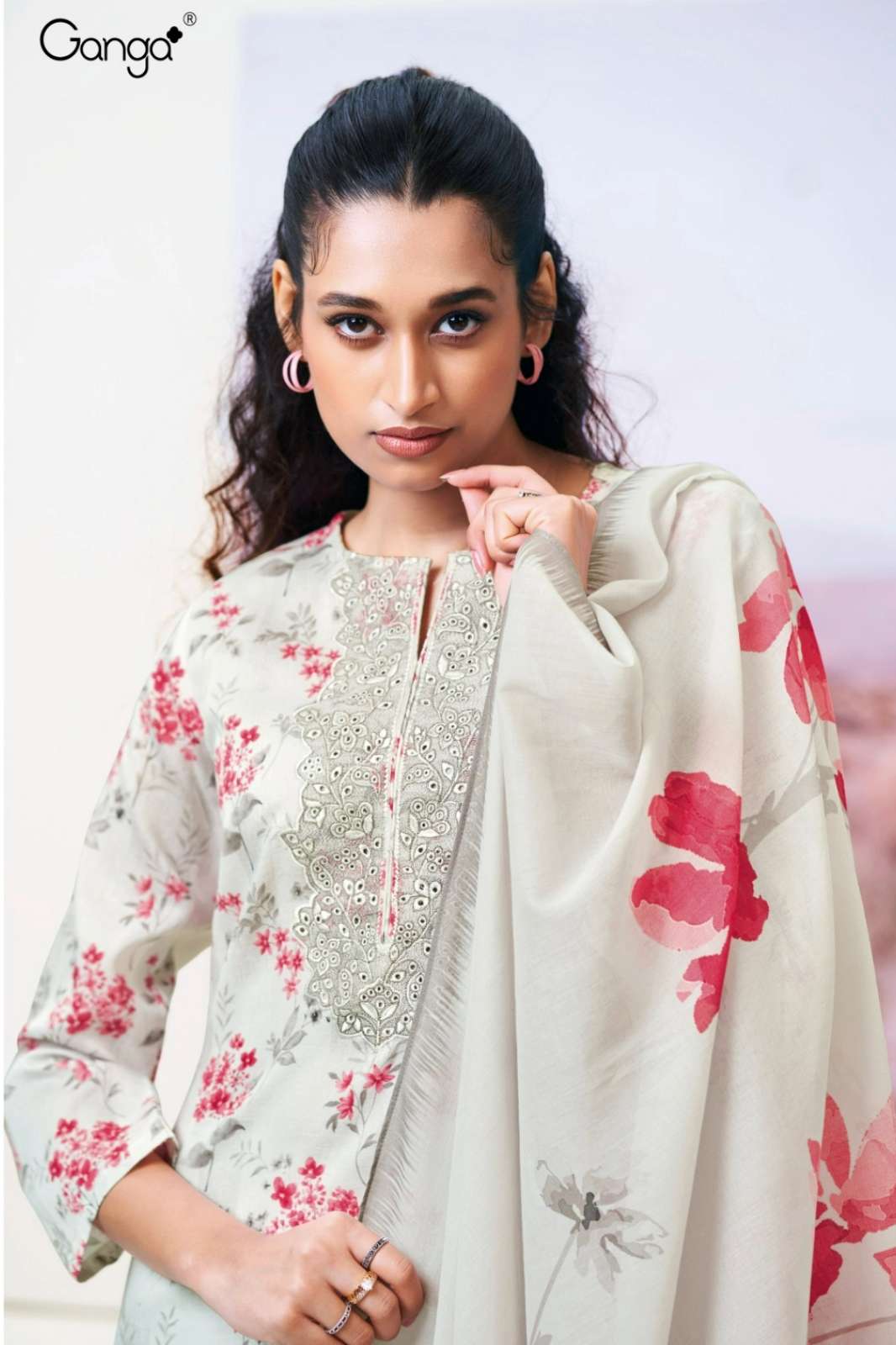 GANGA FAZEELA S3491 PREMIUM COTTON SUIT WITH EMBROIDERY WORK 