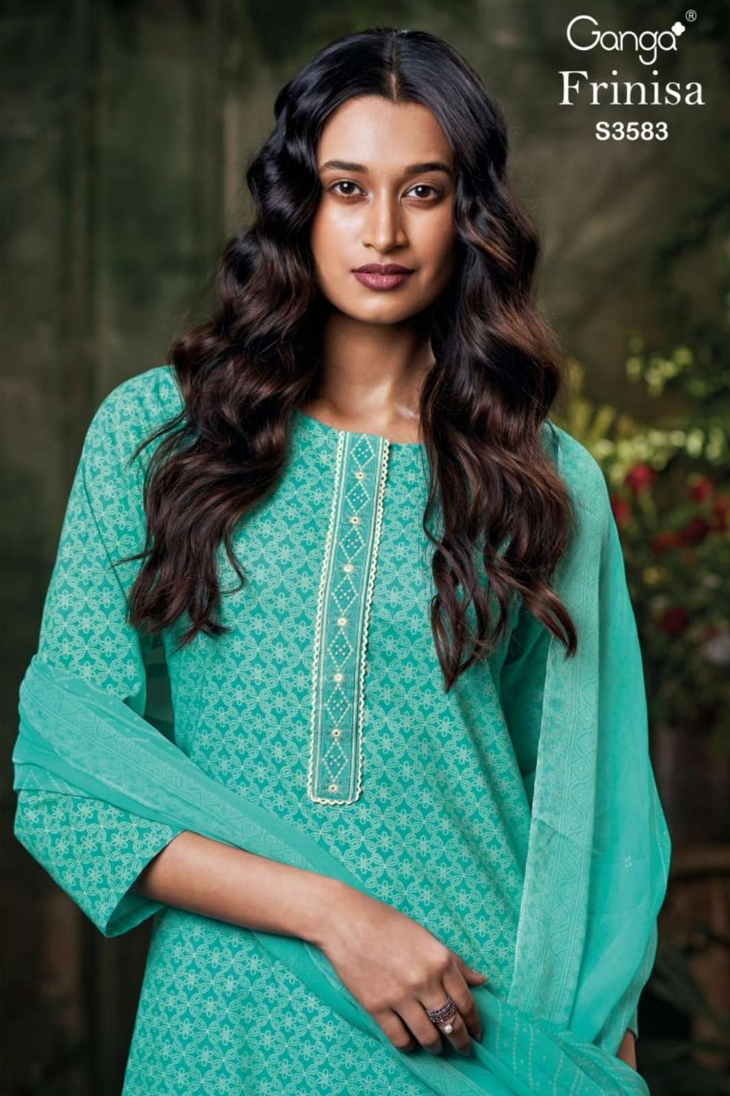 GANGA FRINISA S3583 PREMIUM COTTON PRINTED SUIT WITH EMBROIDERY 