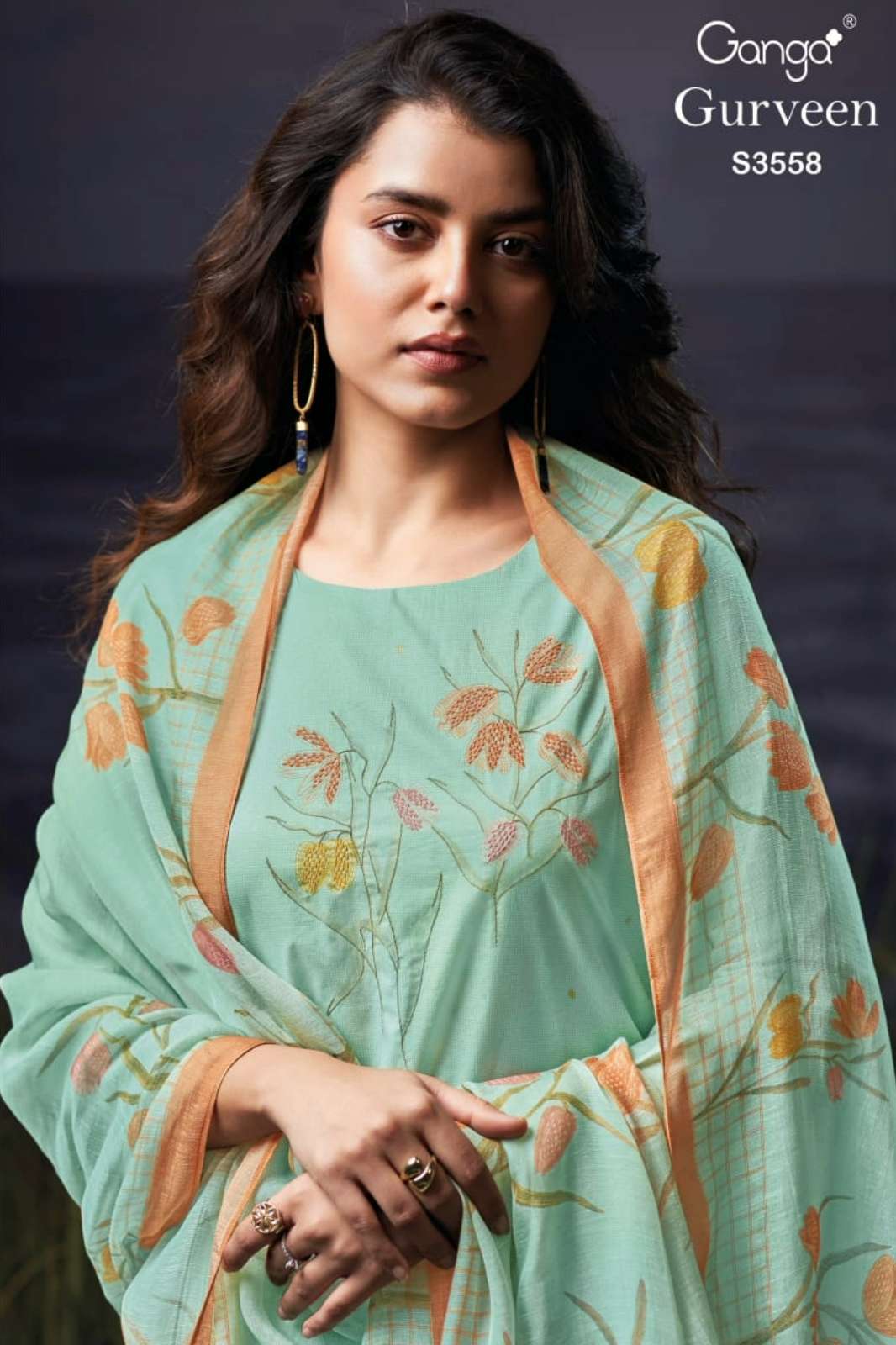GANGA GURVEEN S3558 PREMIUM COTTON SUIT WITH EMBROIDERY WORK 