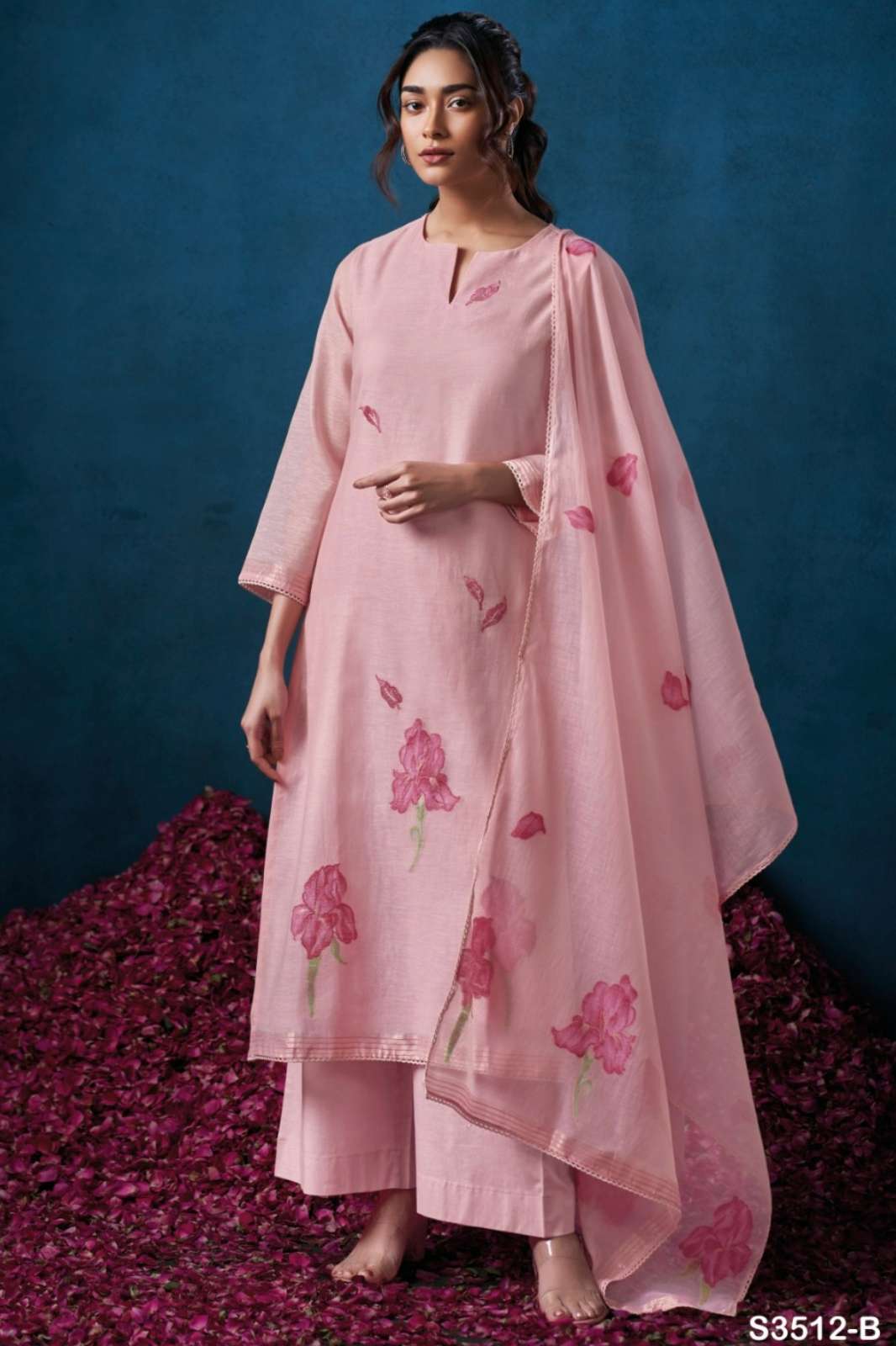 GANGA HILLARY S3512 PREMIUM MAL CHANDERI SUIT WITH HAND EMBROIDERY