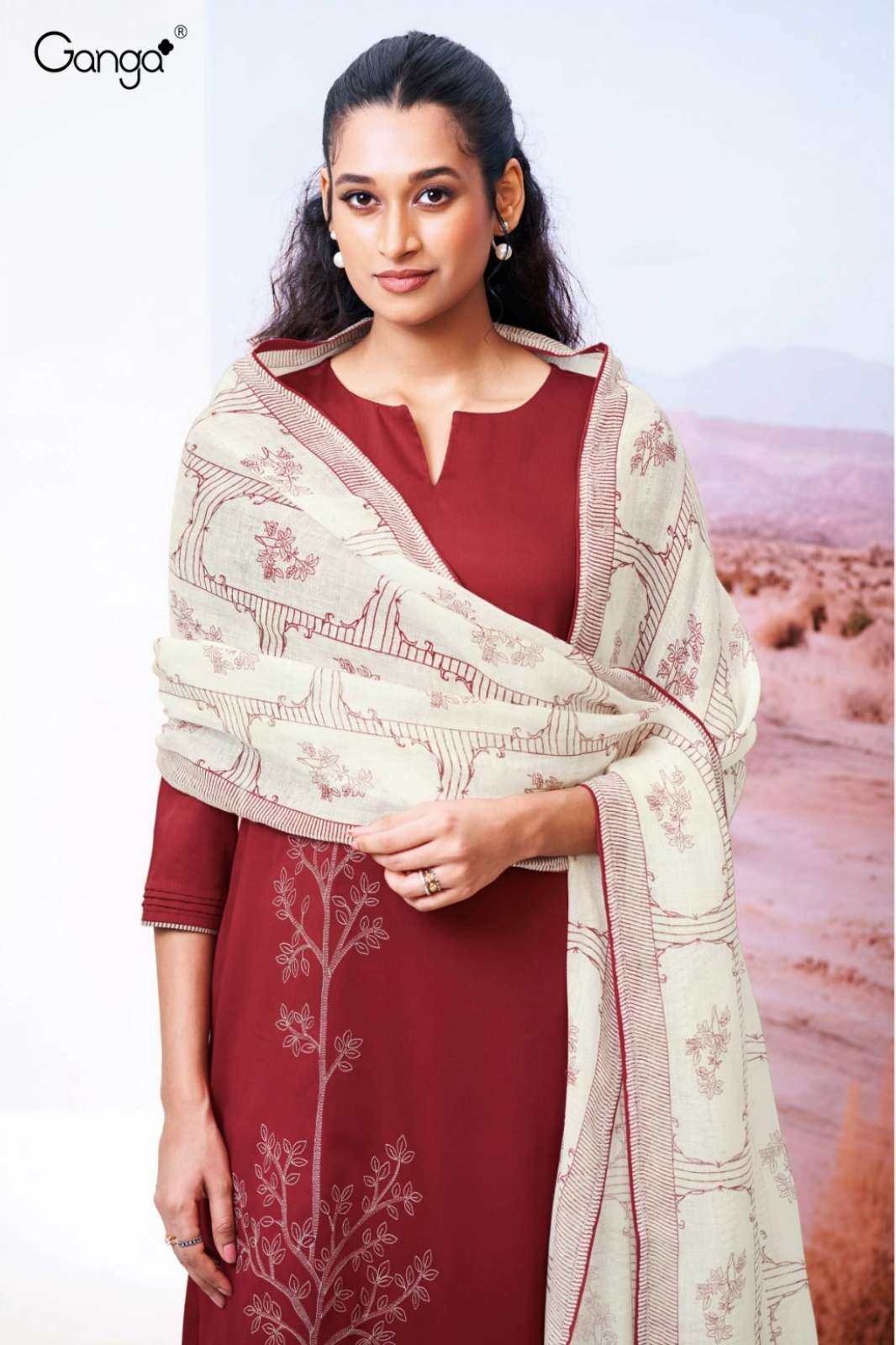 GANGA ISHEETA S3550 PREMIUM COTTON SILK SATIN SUIT WITH EMBROIDERY