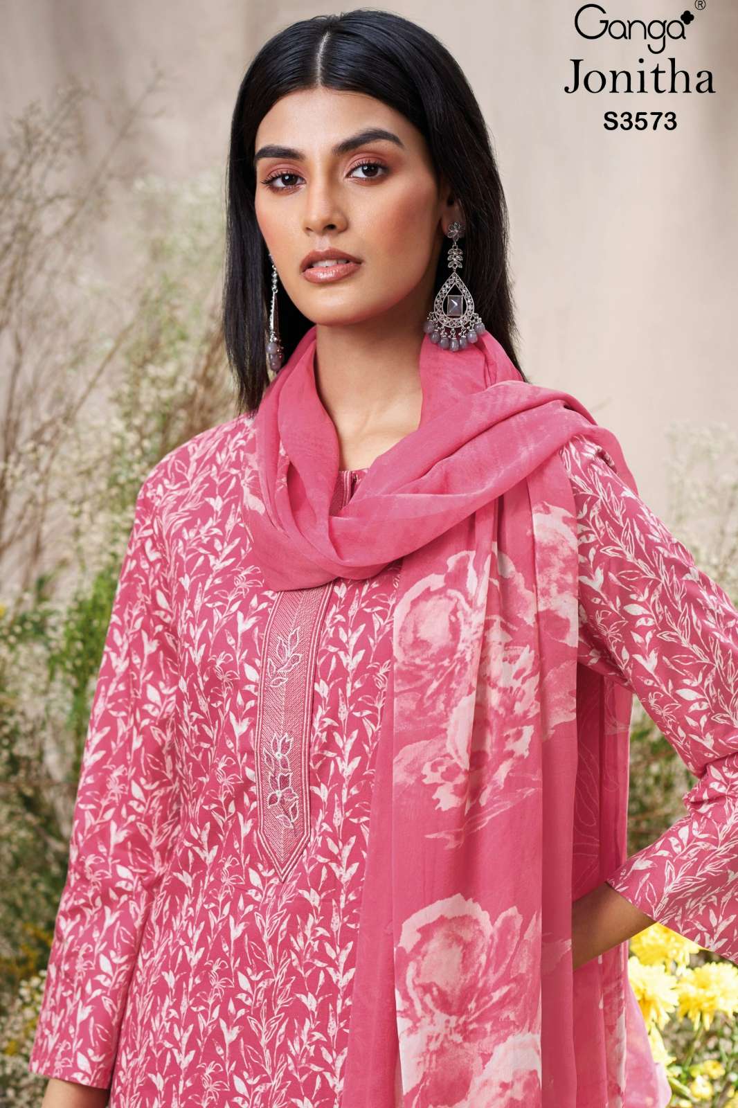 GANGA JONITHA S3573 PREMIUM COTTON PRINTED SUIT WITH EMBROIDERY