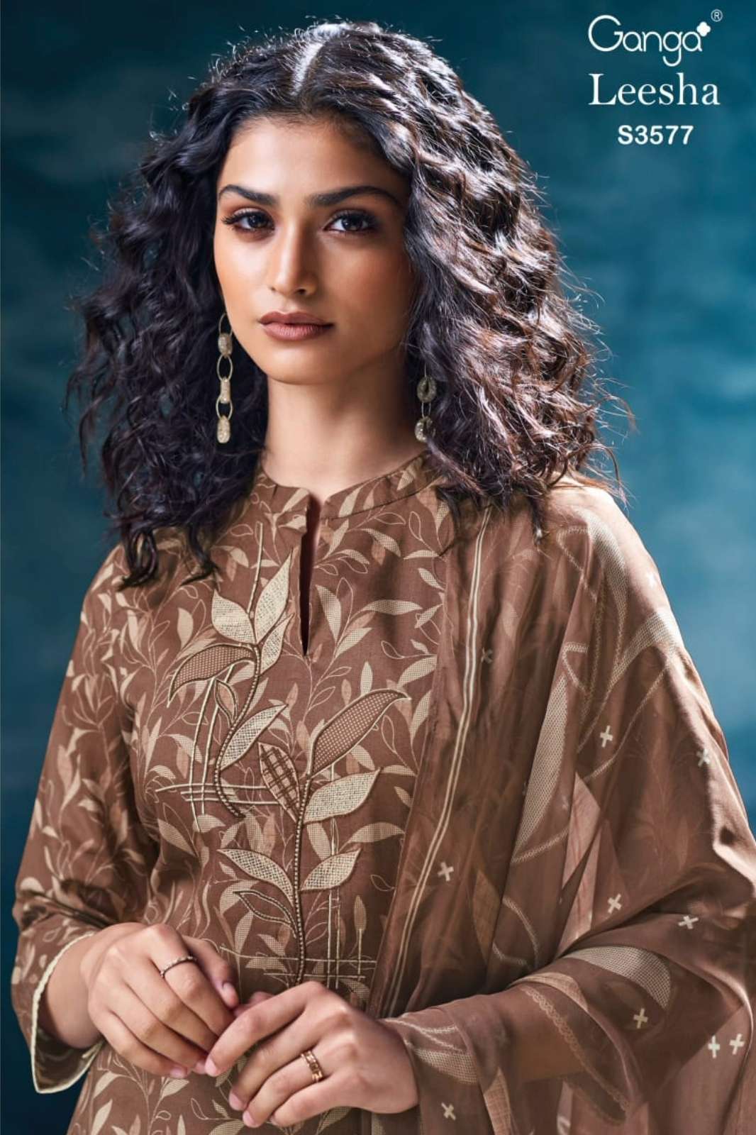 GANGA LEESHA S3577 PREMIUM COTTON PRINTED SUIT WITH EMBROIDERY