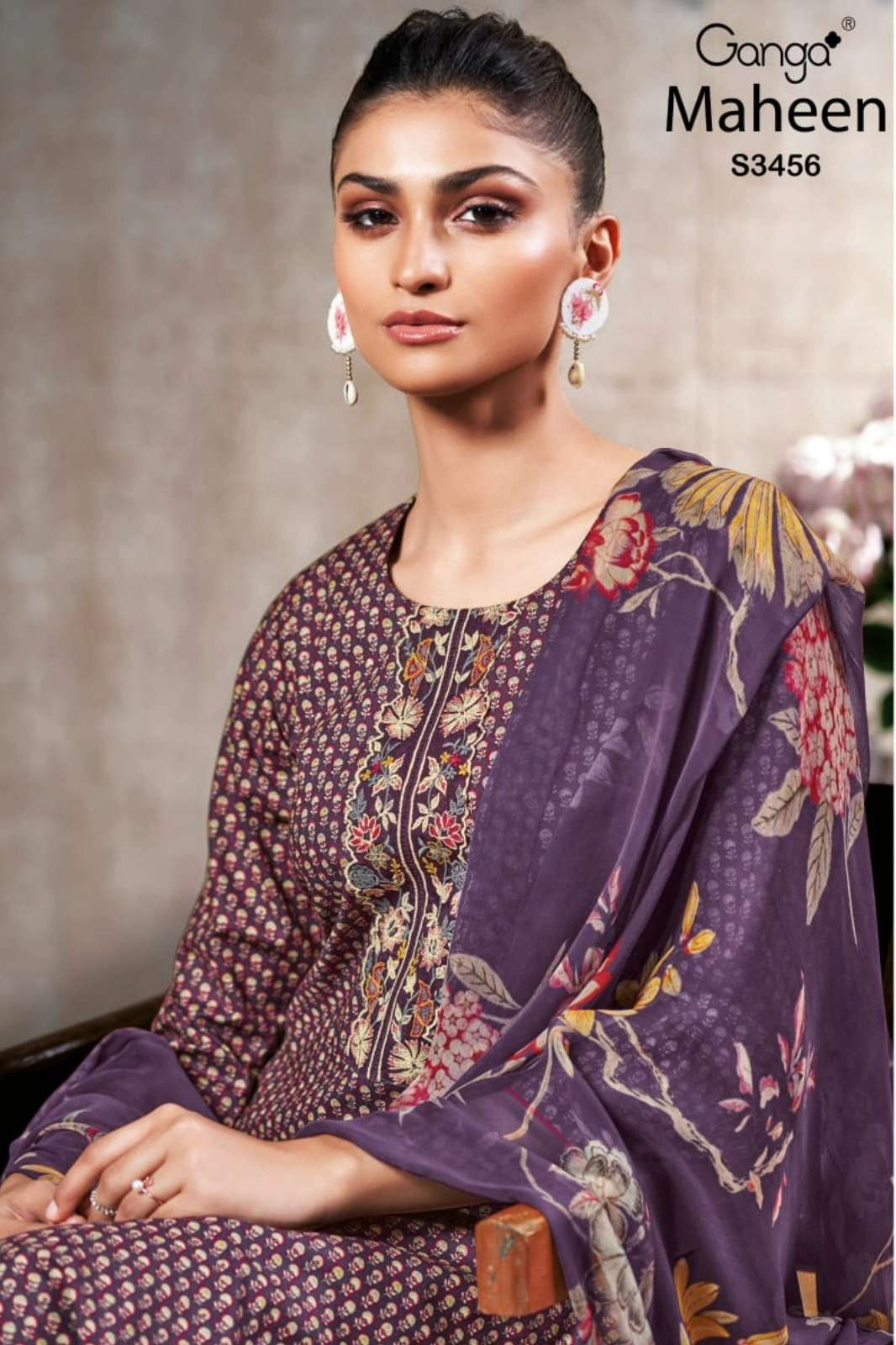 GANGA MAHEEN S3456 PREMIUM COTTON PRINTED SUIT WITH EMBROIDERY
