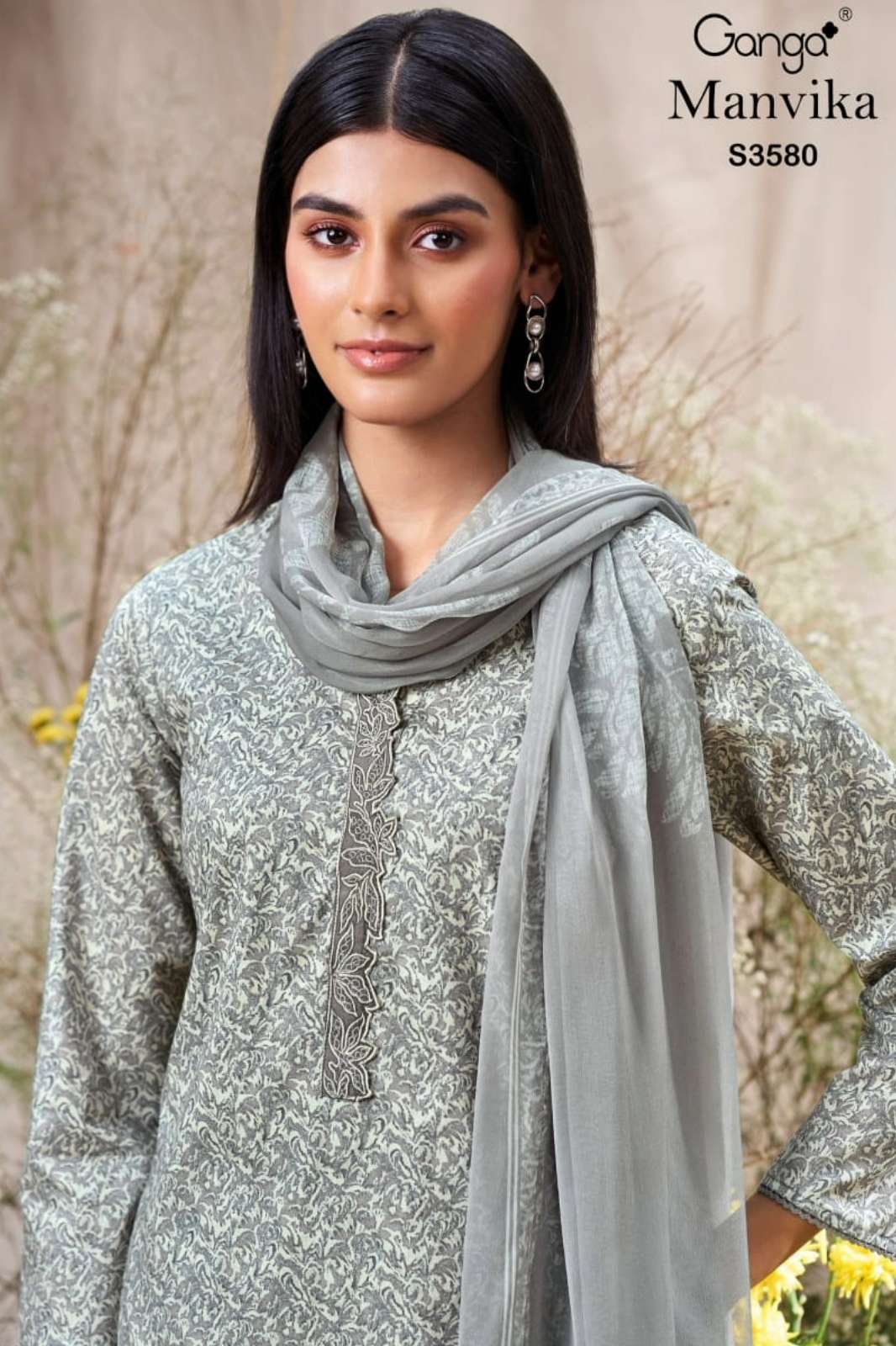 GANGA MANVIKA S3580 PREMIUM COTTON PRINTED SUIT WITH EMBROIDERY