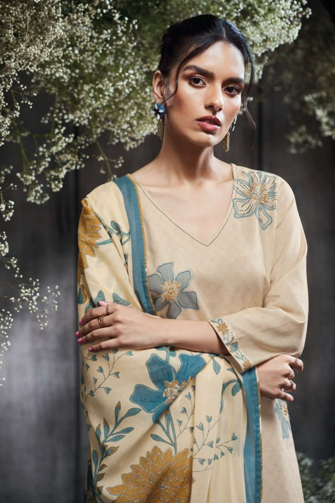 GANGA NIMRIT S3472 PREMIUM COTTON DOBBY PRINTED SUIT WITH HAND EMBROIDERY