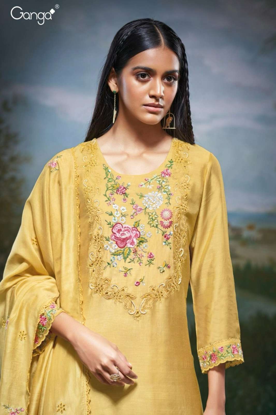GANGA NITHI S3288 PREMIUM BEMBERG SILK SUIT WITH EMBROIDERY WORK