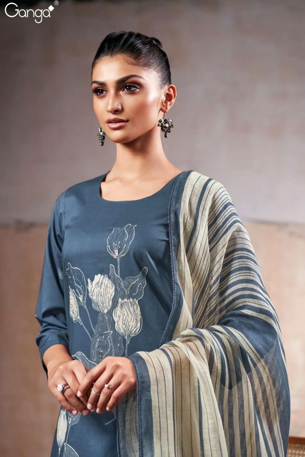 GANGA ONELLA S3544 PREMIUM COTTON PRINTED SUIT WITH HAND EMBROIDERY